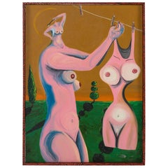 Neraldo de la Paz Olio astratto rosa su tela "All Washed Up"