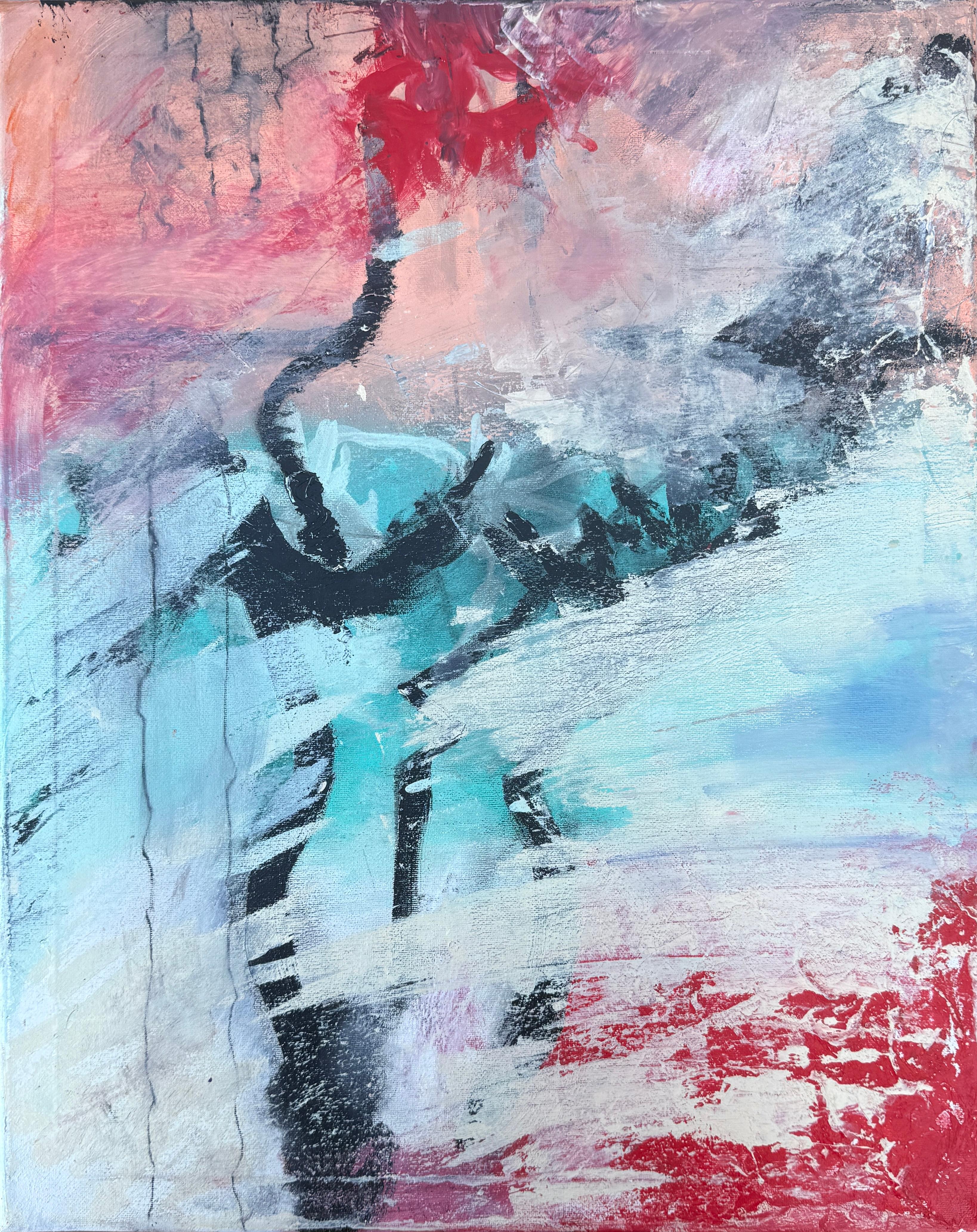Composition abstraite de nu, peinture acrylique gestuelle sur toile Expressionniste