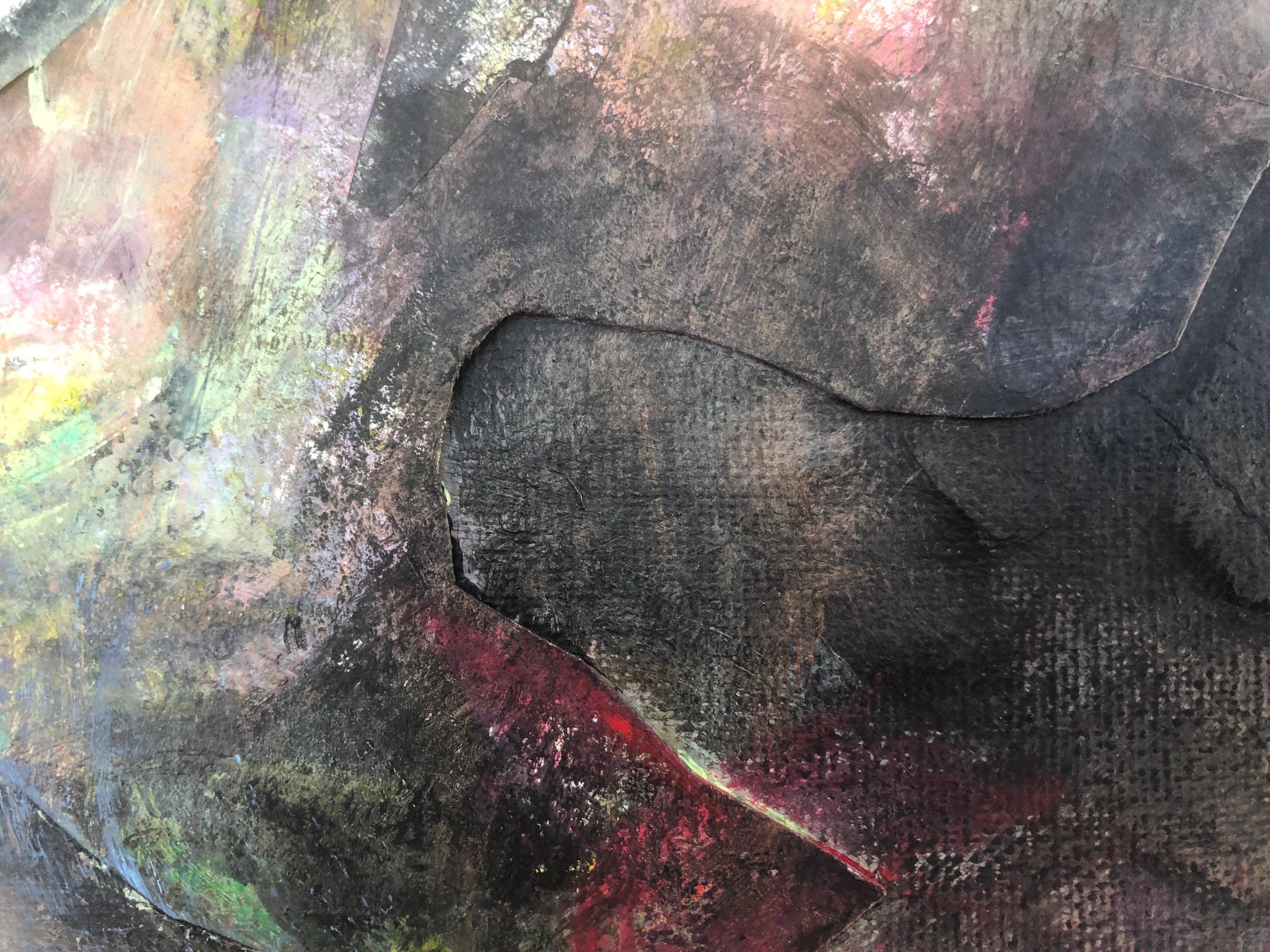 Peinture à l'huile et collage sur toile expressionniste abstraite « The all-seeing fetus » - Painting de Nerea Caos