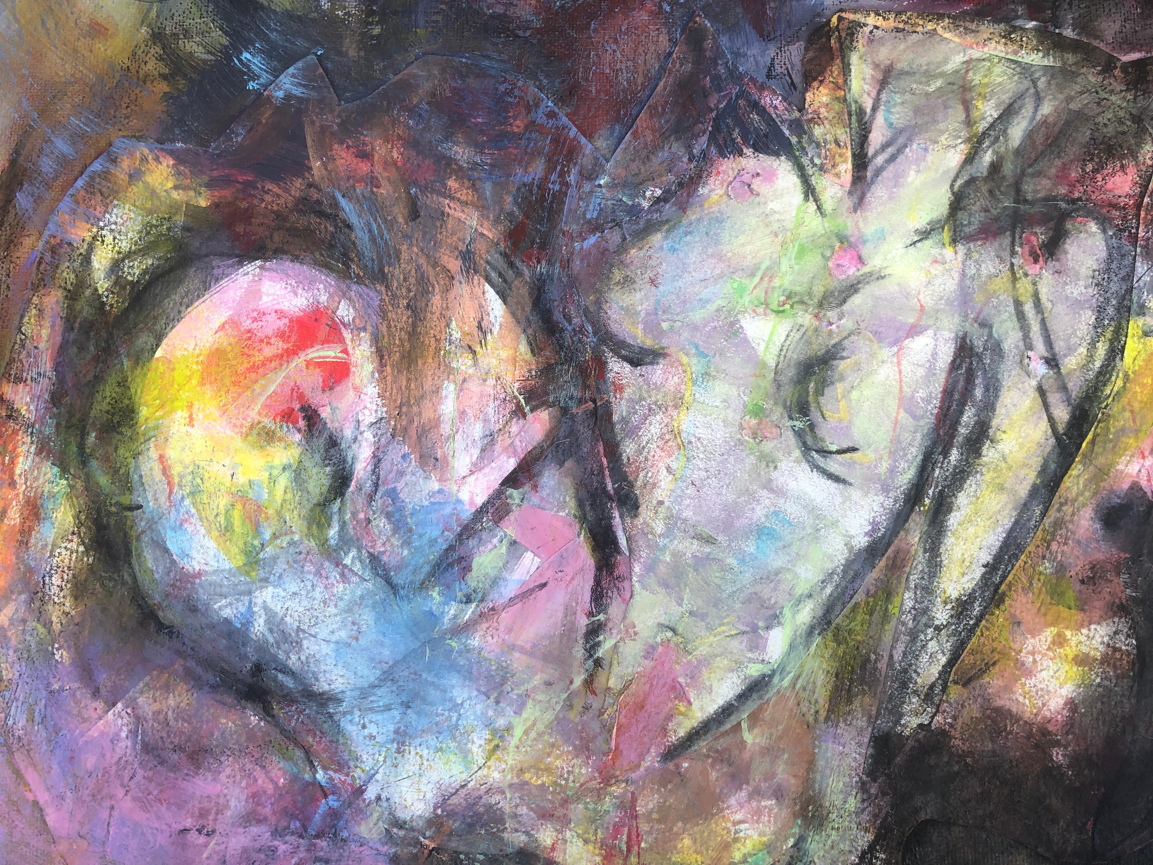 Peinture à l'huile et collage sur toile expressionniste abstraite « The all-seeing fetus » en vente 3