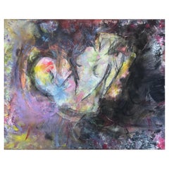 The all-seeing fetus oil and collage on canvas painting abstract expressionist