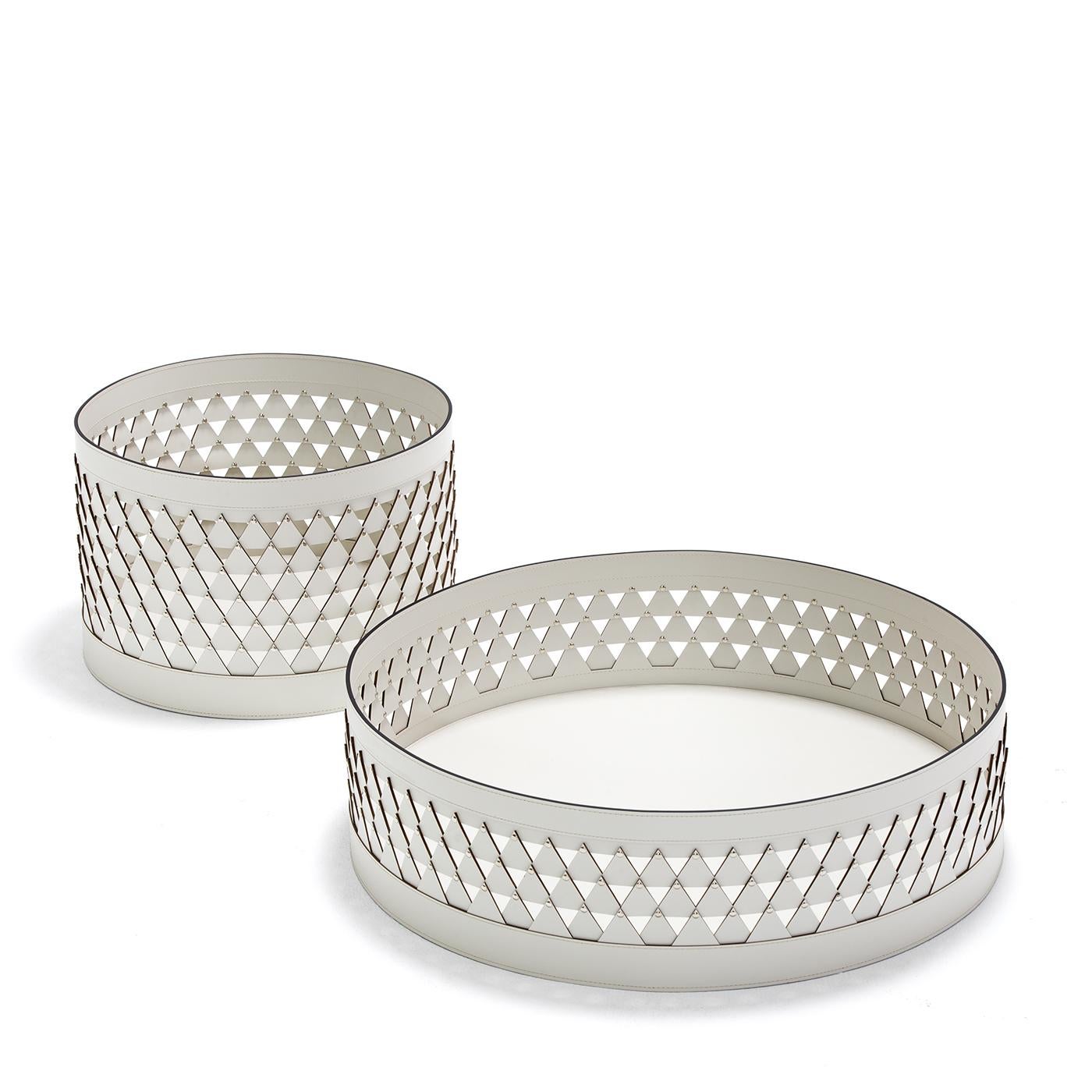 Cesto rotondo in pelle bianca Nereide 45 di Exteta in vendita 4