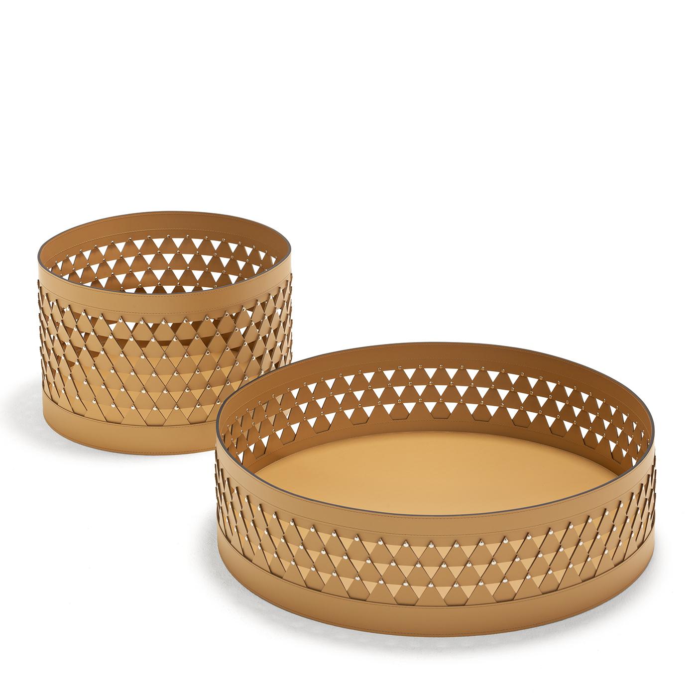 Nereide 70 Round Brown Leather Basket #2 by Exteta In New Condition For Sale In Milan, IT