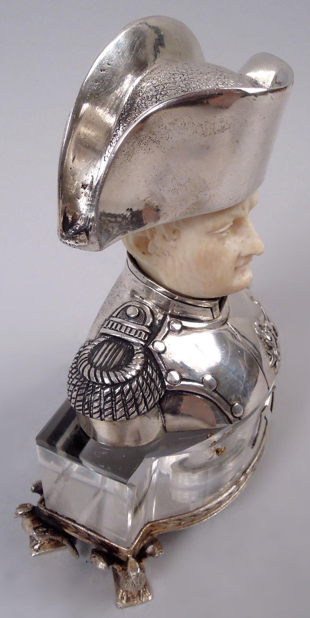 Edoardiano Busto di Napoleone I in argento tedesco Neresheimer su base in cristallo di rocca in vendita