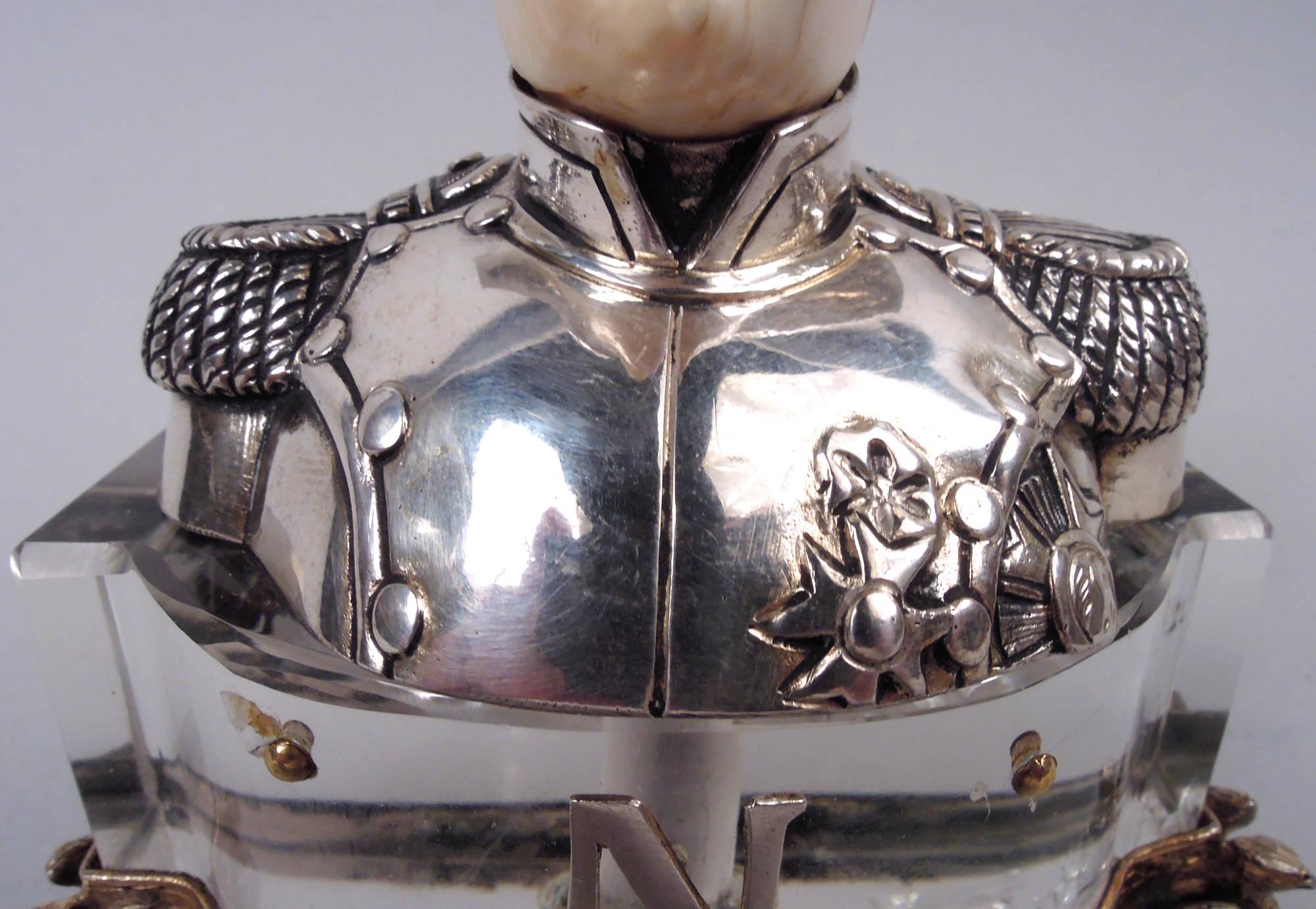 XX secolo Busto di Napoleone I in argento tedesco Neresheimer su base in cristallo di rocca in vendita