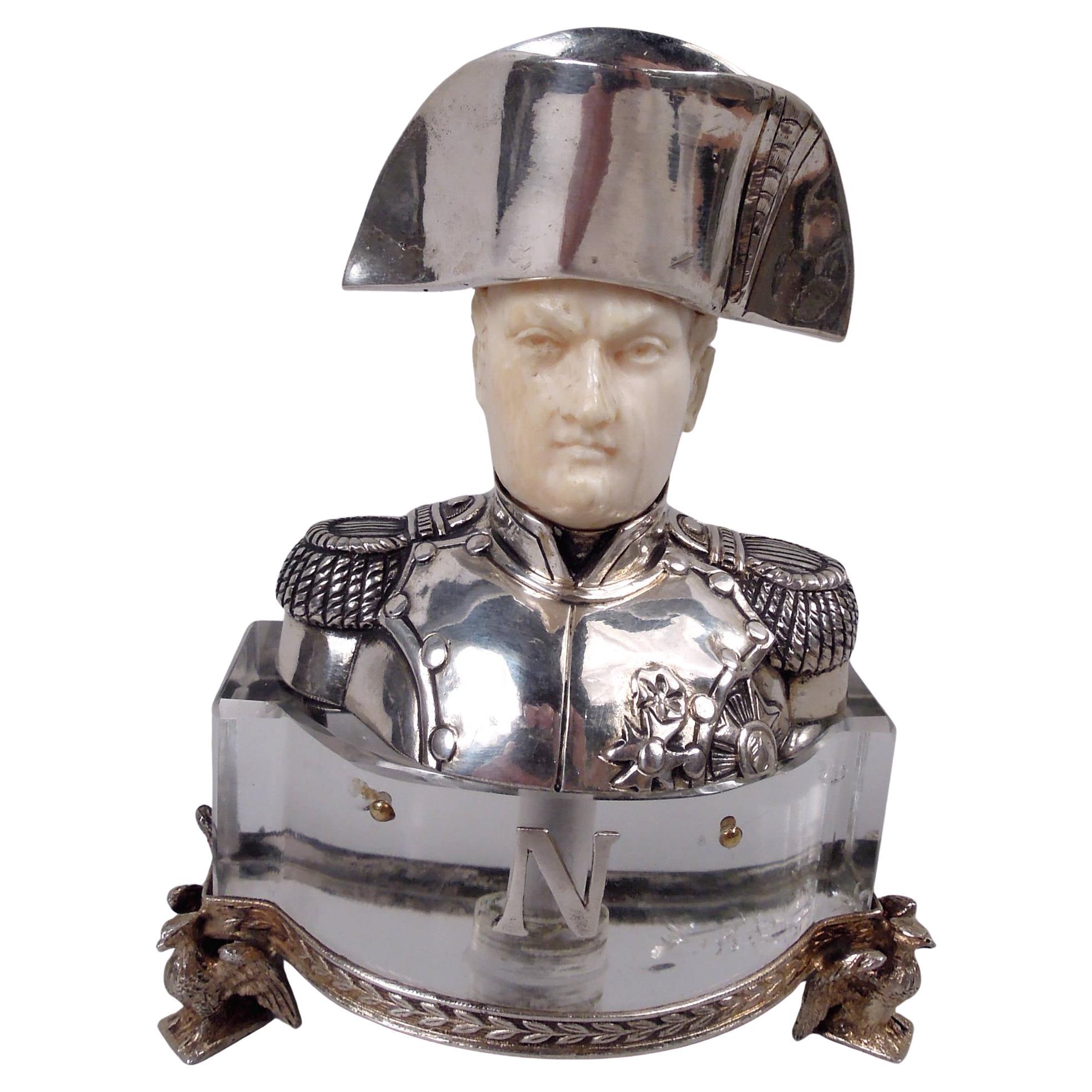 Busto di Napoleone I in argento tedesco Neresheimer su base in cristallo di rocca in vendita