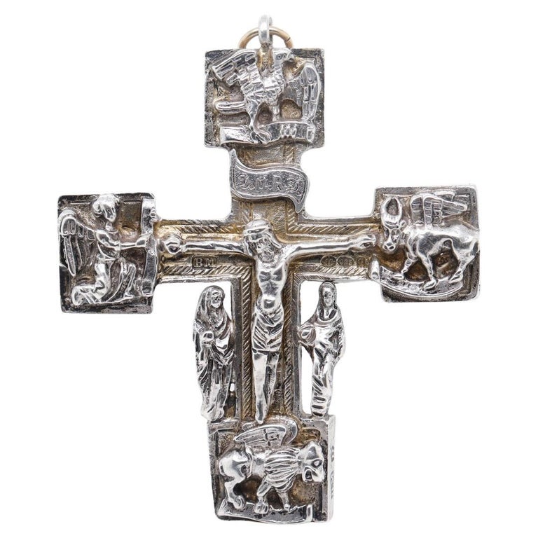 Croix Crucifix En Argent Sterling 925 Plaqué Or - Style Orthodoxe Russe - Fait Main Grèce