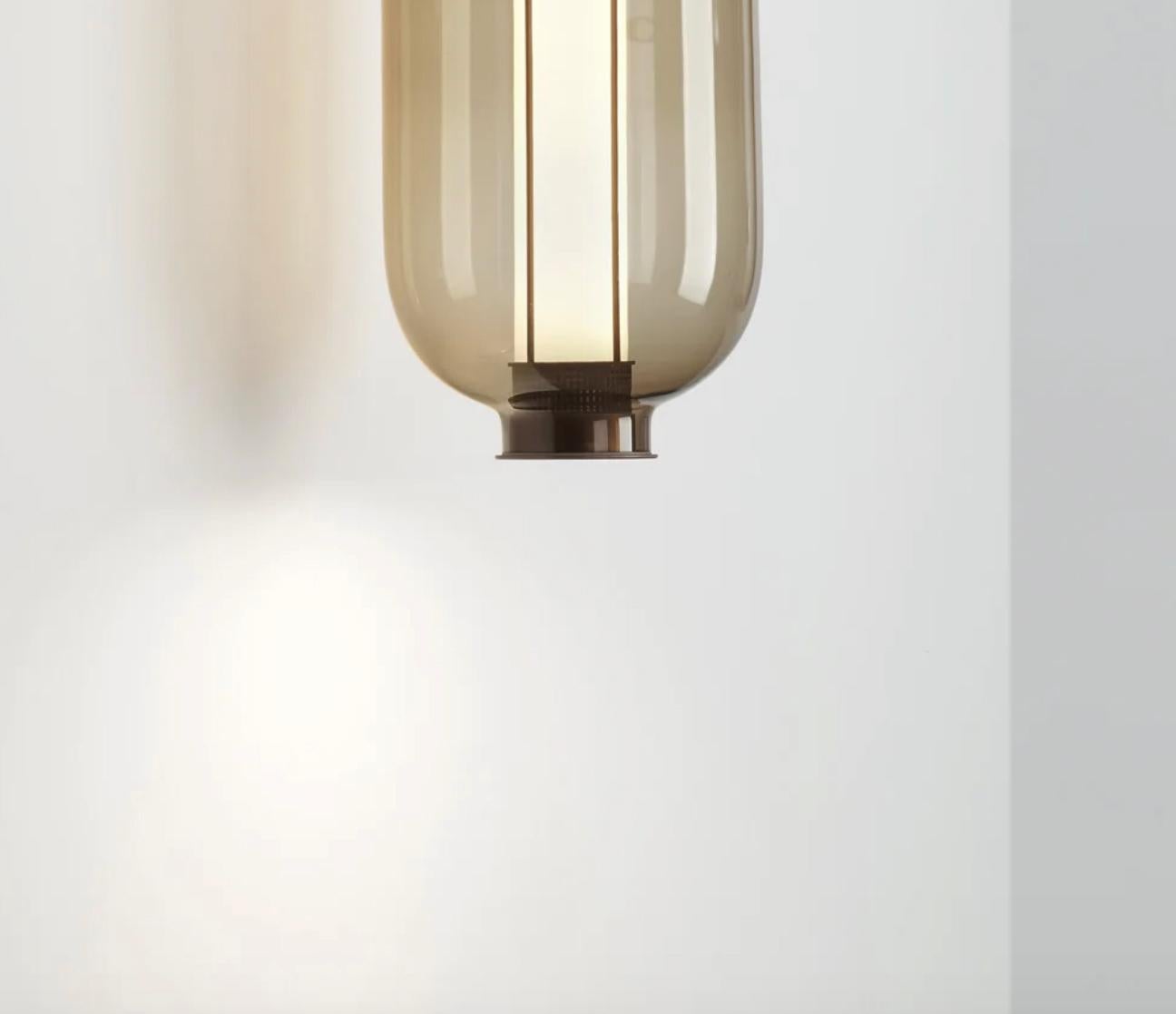Mid-Century Modern Neri and Hu Bai A Ba Ba Bronze-Amber Glass Diffuser Wall Lamp For Parachilna For Sale