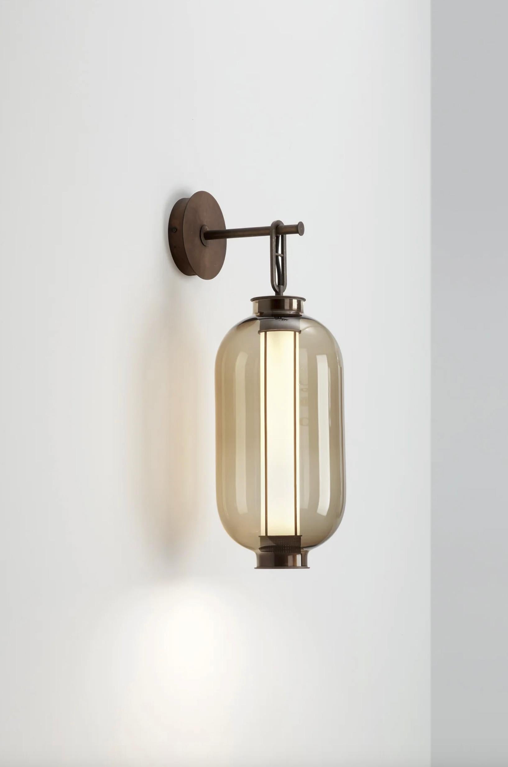 Spanish Neri and Hu Bai A Ba Ba Bronze-Amber Glass Diffuser Wall Lamp For Parachilna For Sale