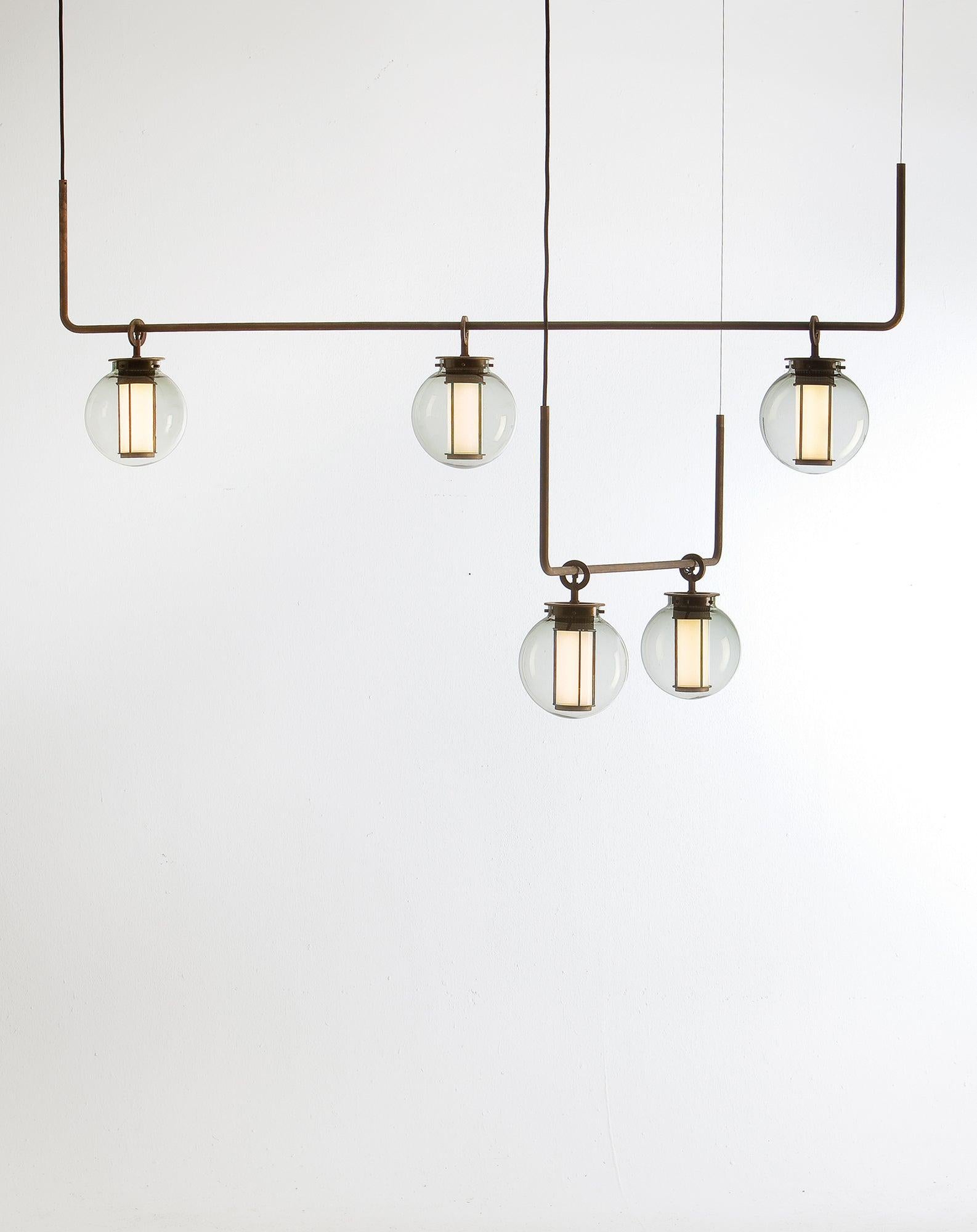 Spagnolo Neri & Hu BAI T Lampadario Bronzo - Diffusore in vetro trasparente per Parachilna in vendita