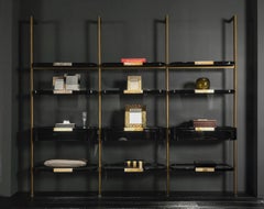 Neria Modular Shelving in Lacquered Wood, Horn & Burnished Metal by Arcahorn