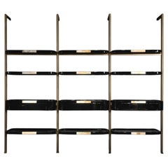 Neria Modular Shelving in Lacquered Wood, Horn & Burnished Metal by Arcahorn