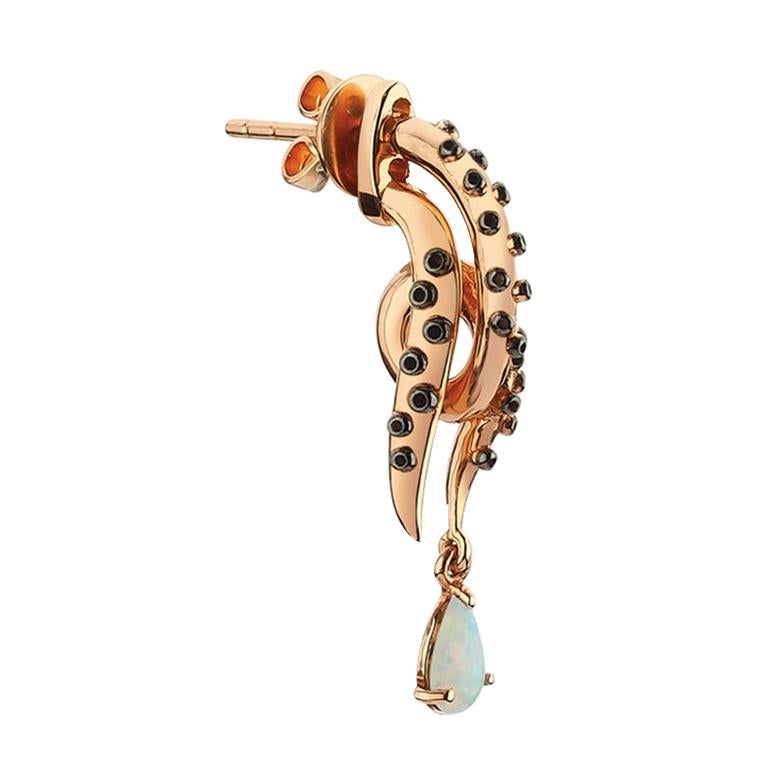 Nerice Mini Octopus 14k Rose Gold Earring 'Single' with Opal For Sale