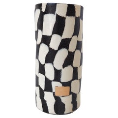 Nerikomi Abstract Checkered Ceramic Vase with Peach Accent by Fizzy Ceramics