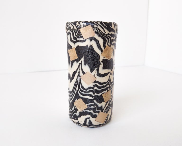 Nerikomi Black and White Checkered Ceramic Vase by Fizzy Ceramics For