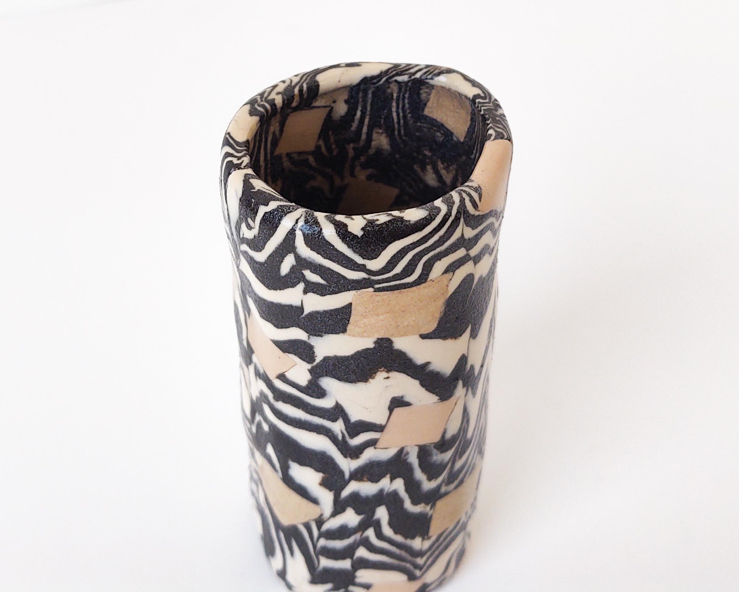 Hand-Crafted Nerikomi Black & White Checkered Ceramic Vase by Fizzy Ceramics