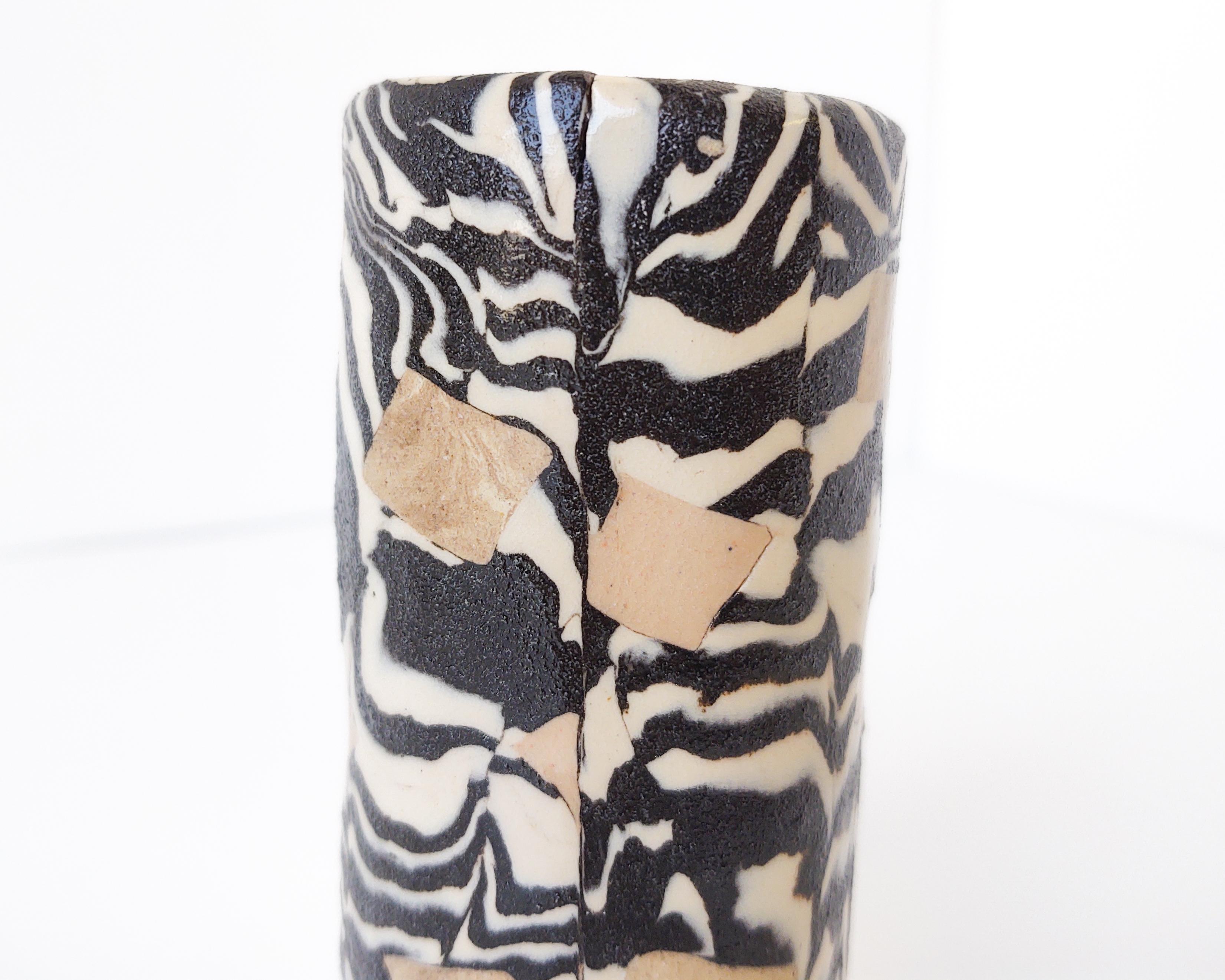 Contemporary Nerikomi Black & White Checkered Ceramic Vase by Fizzy Ceramics