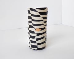 Nerikomi Checkered Ceramic Vase with Peach Accent by Fizzy Ceramics