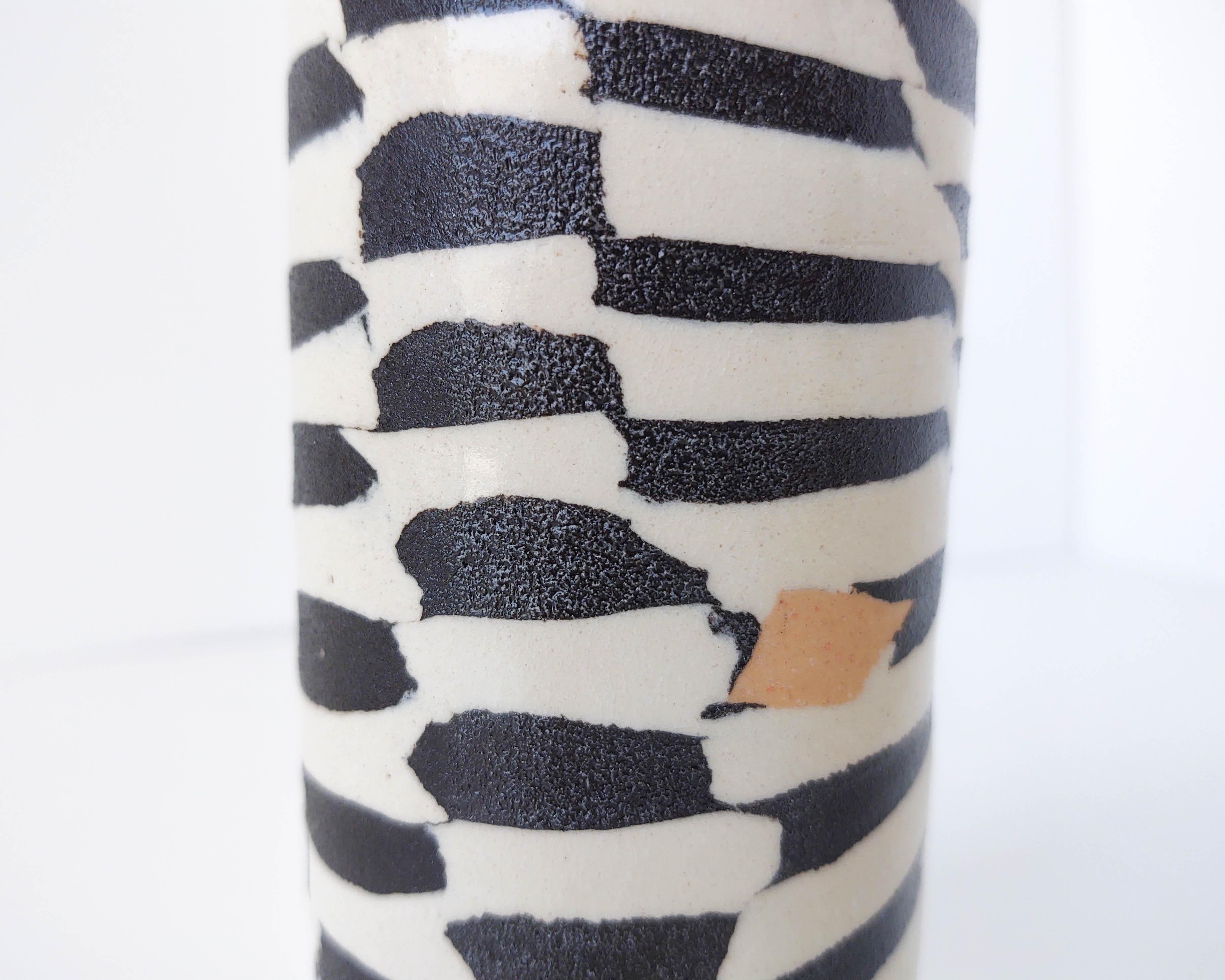 Nerikomi Checkered Ceramic Vase with Peach Accent by Fizzy Ceramics In New Condition For Sale In Hawthorne, CA