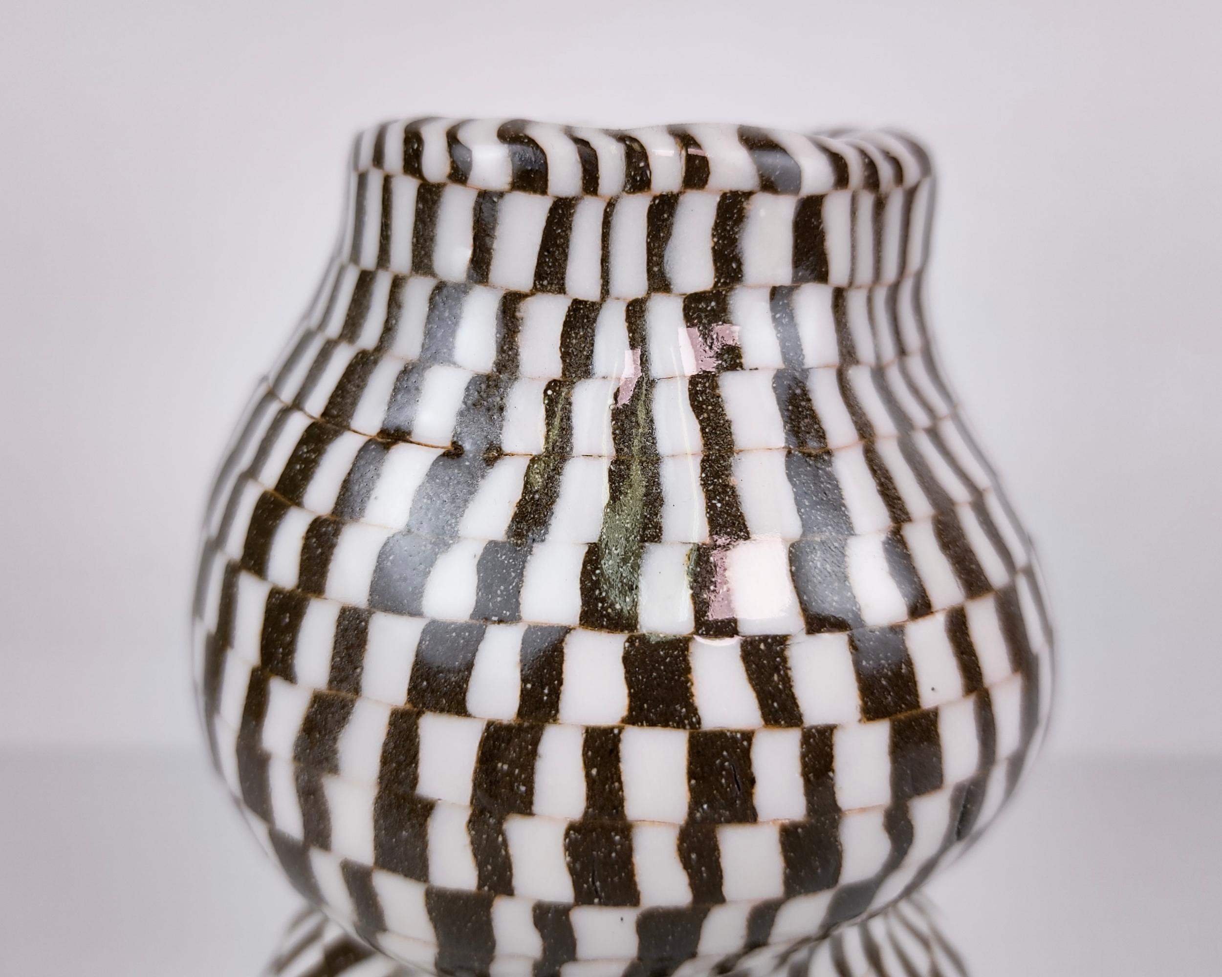 black and white checkered vase