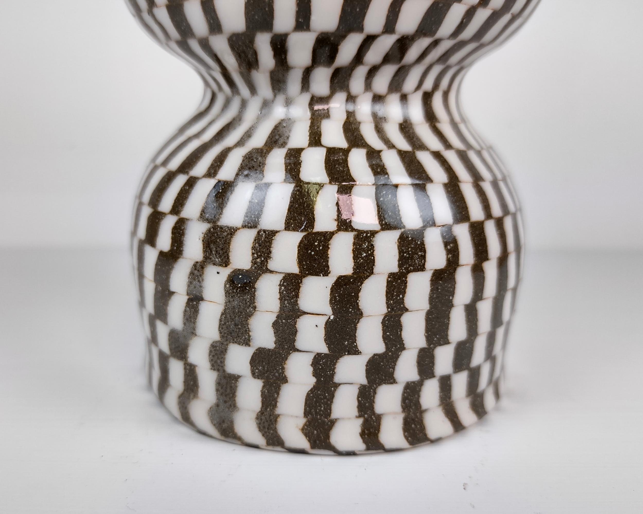 American Nerikomi Checkered Organic Modern Pinched Handmade Vase by Fizzy Ceramics For Sale