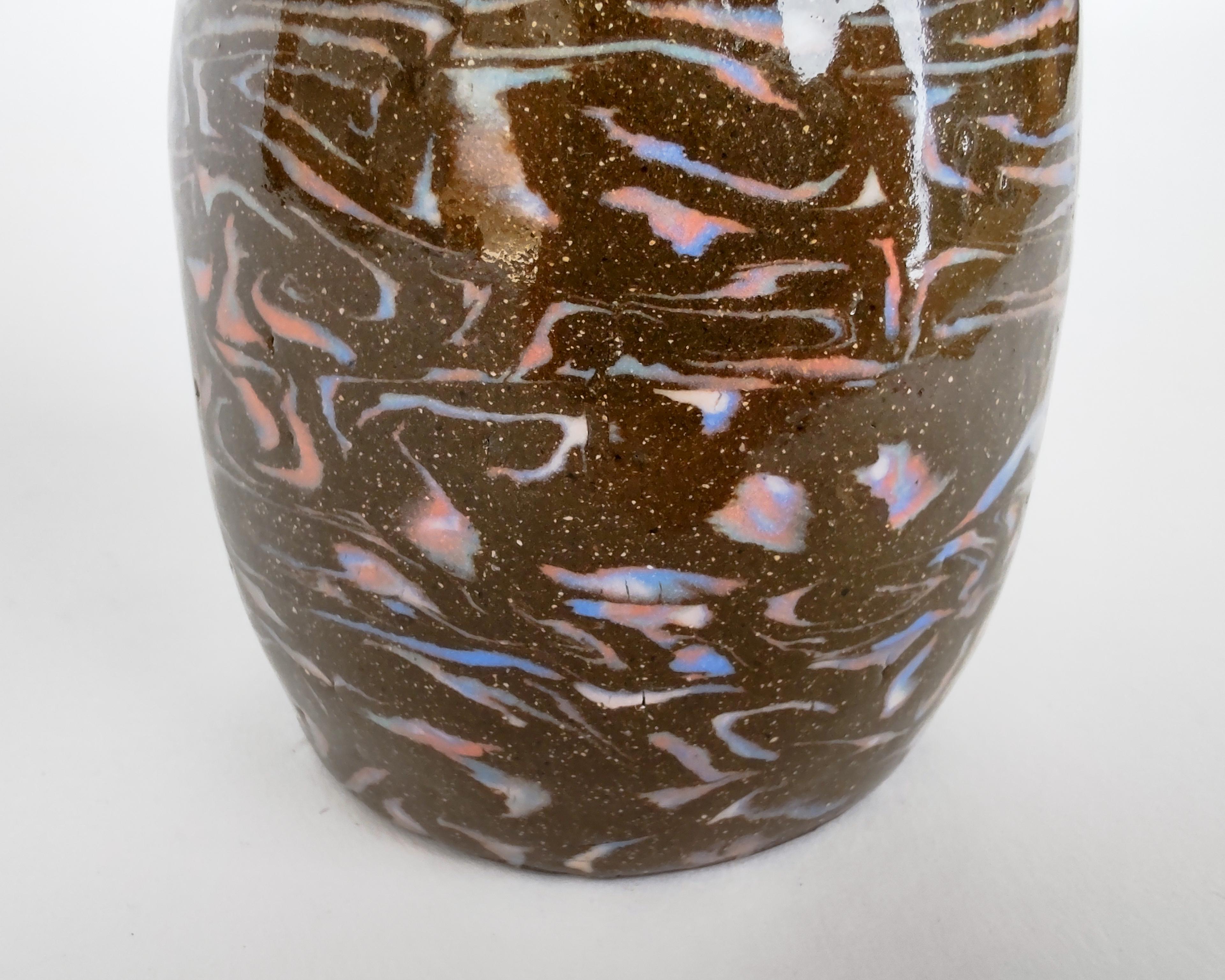 Nerikomi Sandy Brown with Rainbow Squiggles Ceramic Vase by Fizzy Ceramics In New Condition For Sale In Hawthorne, CA