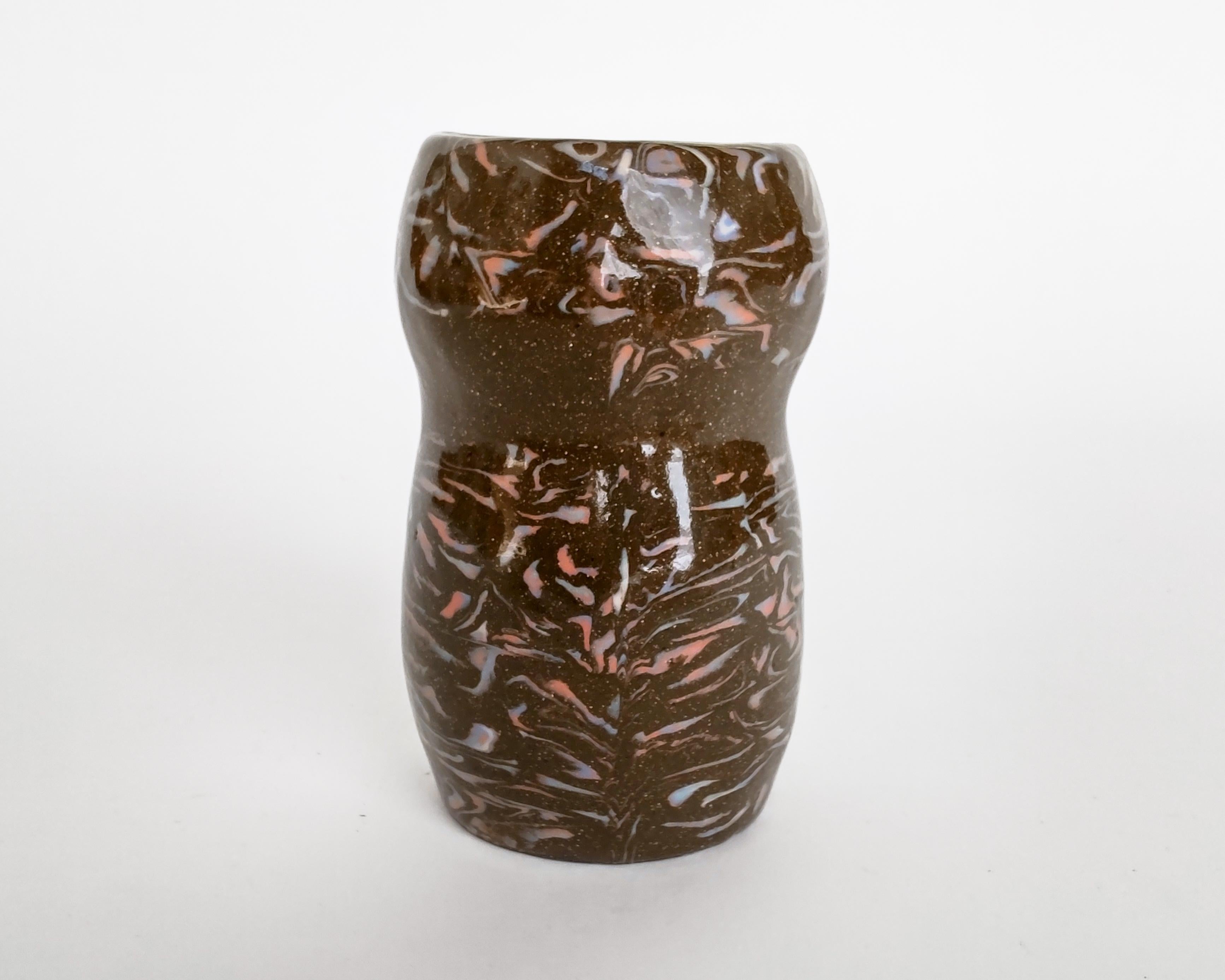 Nerikomi Sandy Brown with Rainbow Squiggles Ceramic Vase by Fizzy Ceramics For Sale 1
