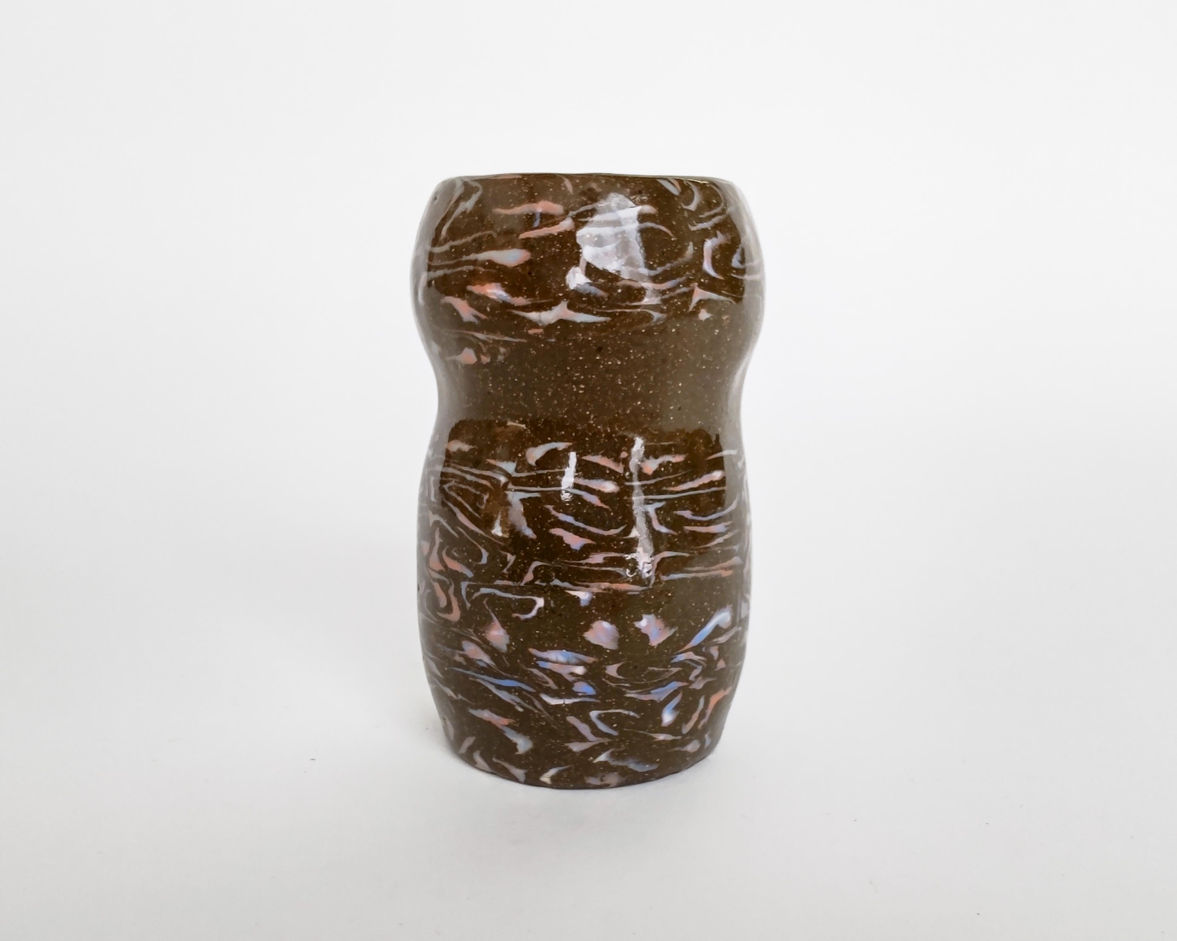Nerikomi Sandy Brown with Rainbow Squiggles Ceramic Vase by Fizzy Ceramics For Sale 2
