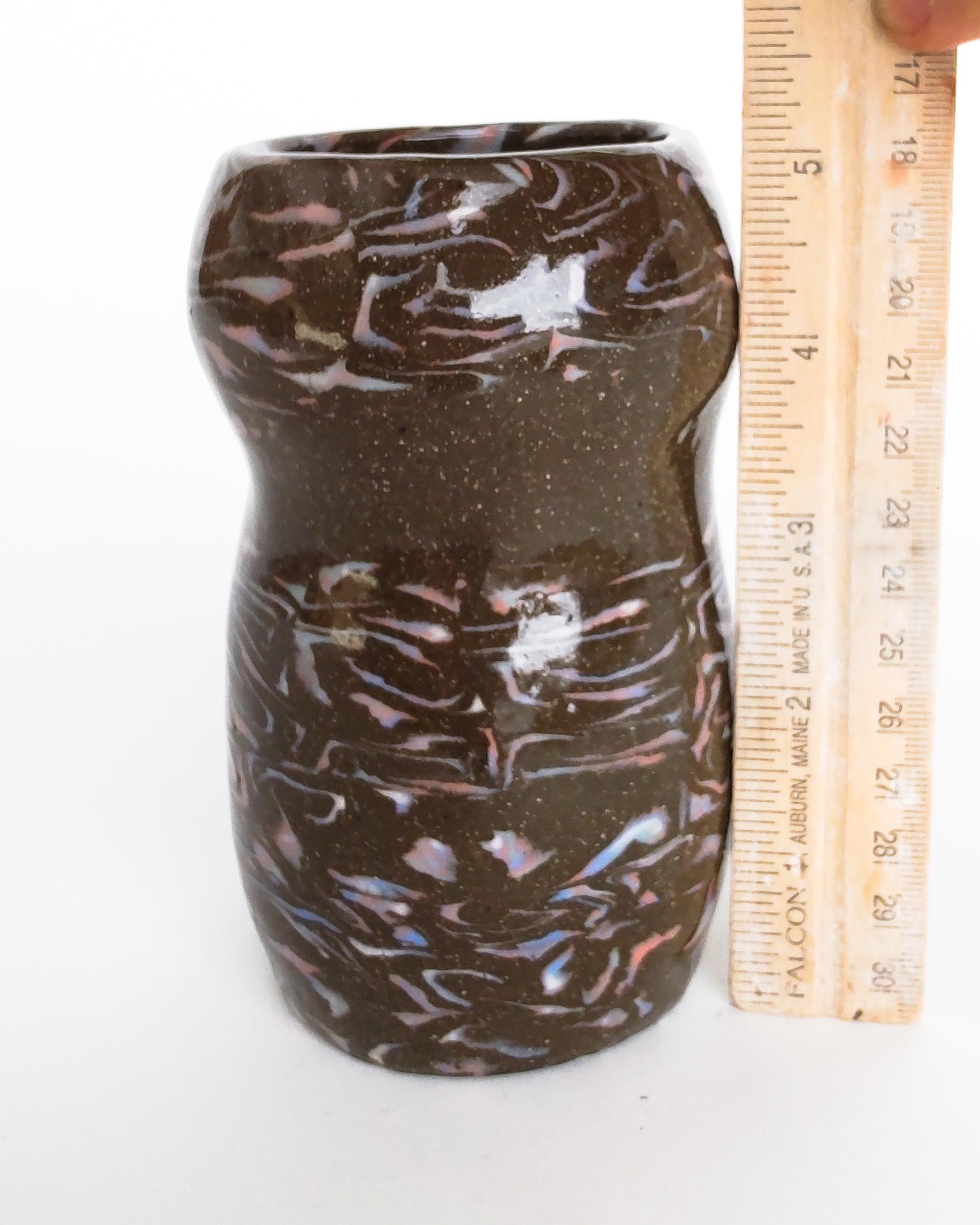 Nerikomi Sandy Brown with Rainbow Squiggles Ceramic Vase by Fizzy Ceramics For Sale 3