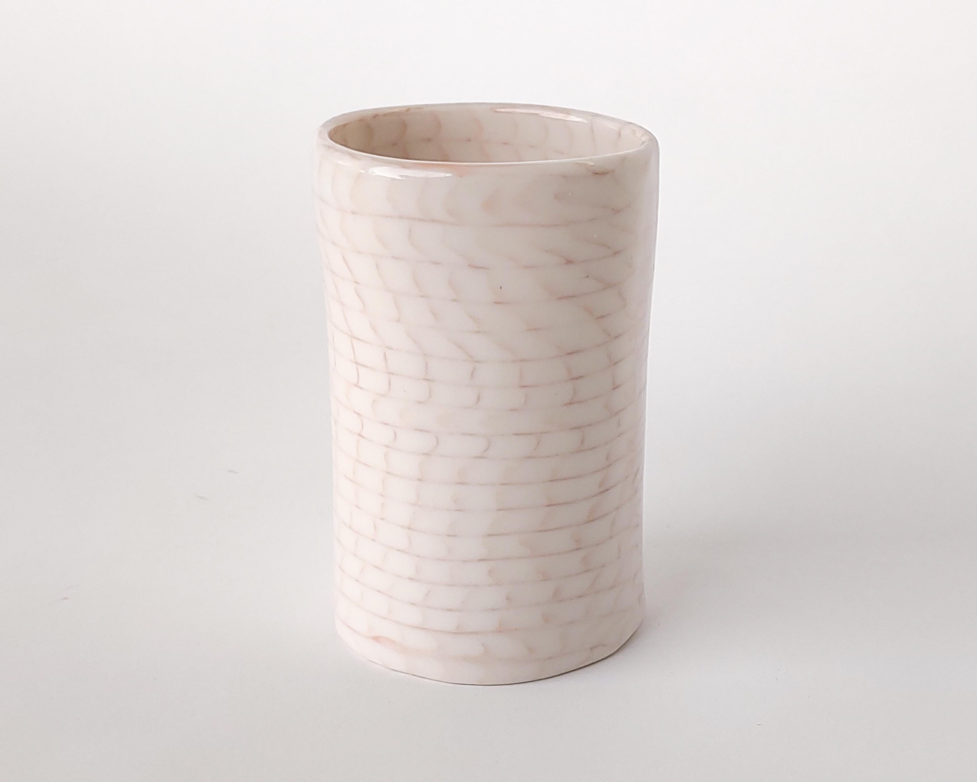 American Nerikomi White Bricks with Orange Grid Lines Vase by Fizzy Ceramics For Sale