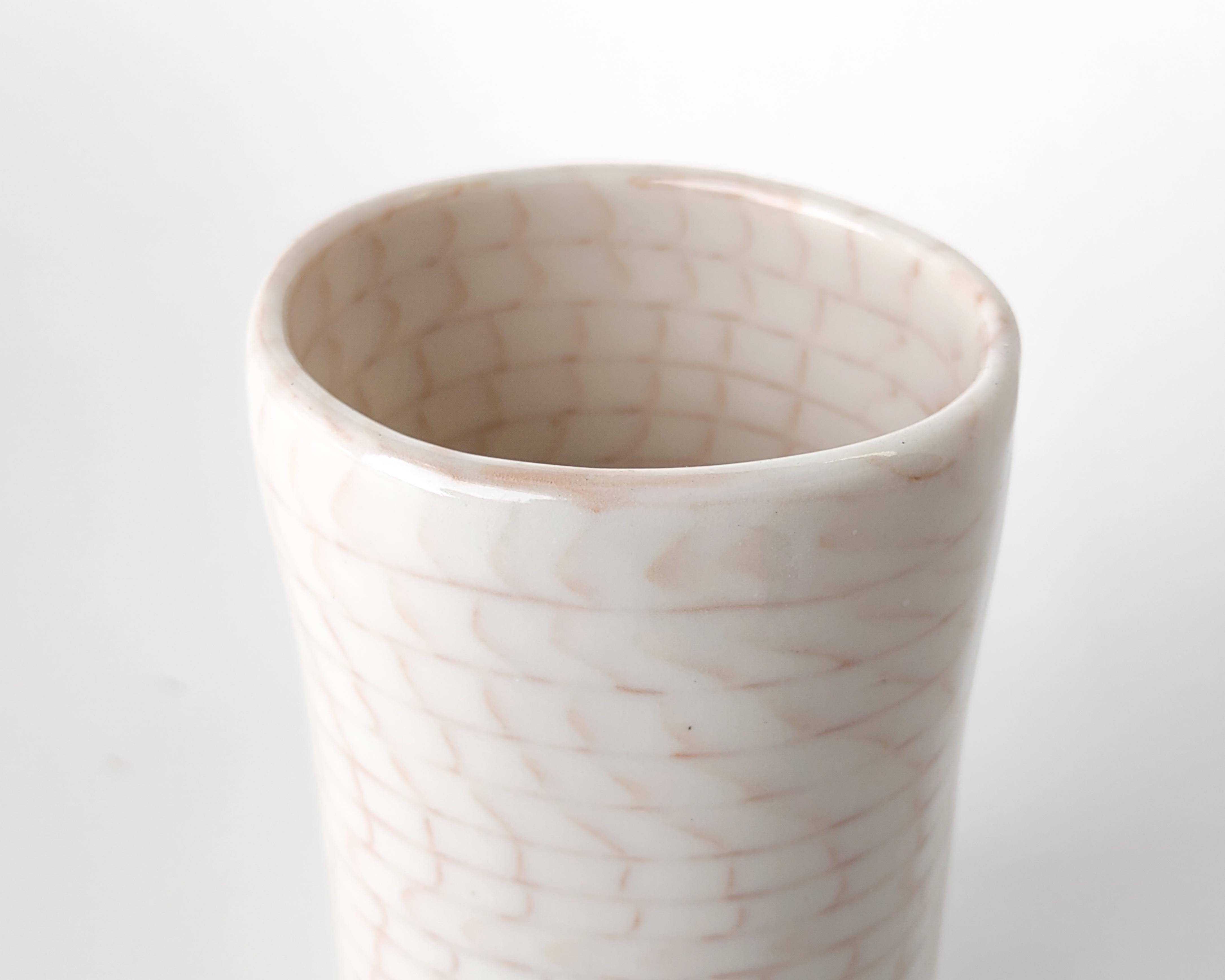Hand-Crafted Nerikomi White Bricks with Orange Grid Lines Vase by Fizzy Ceramics For Sale