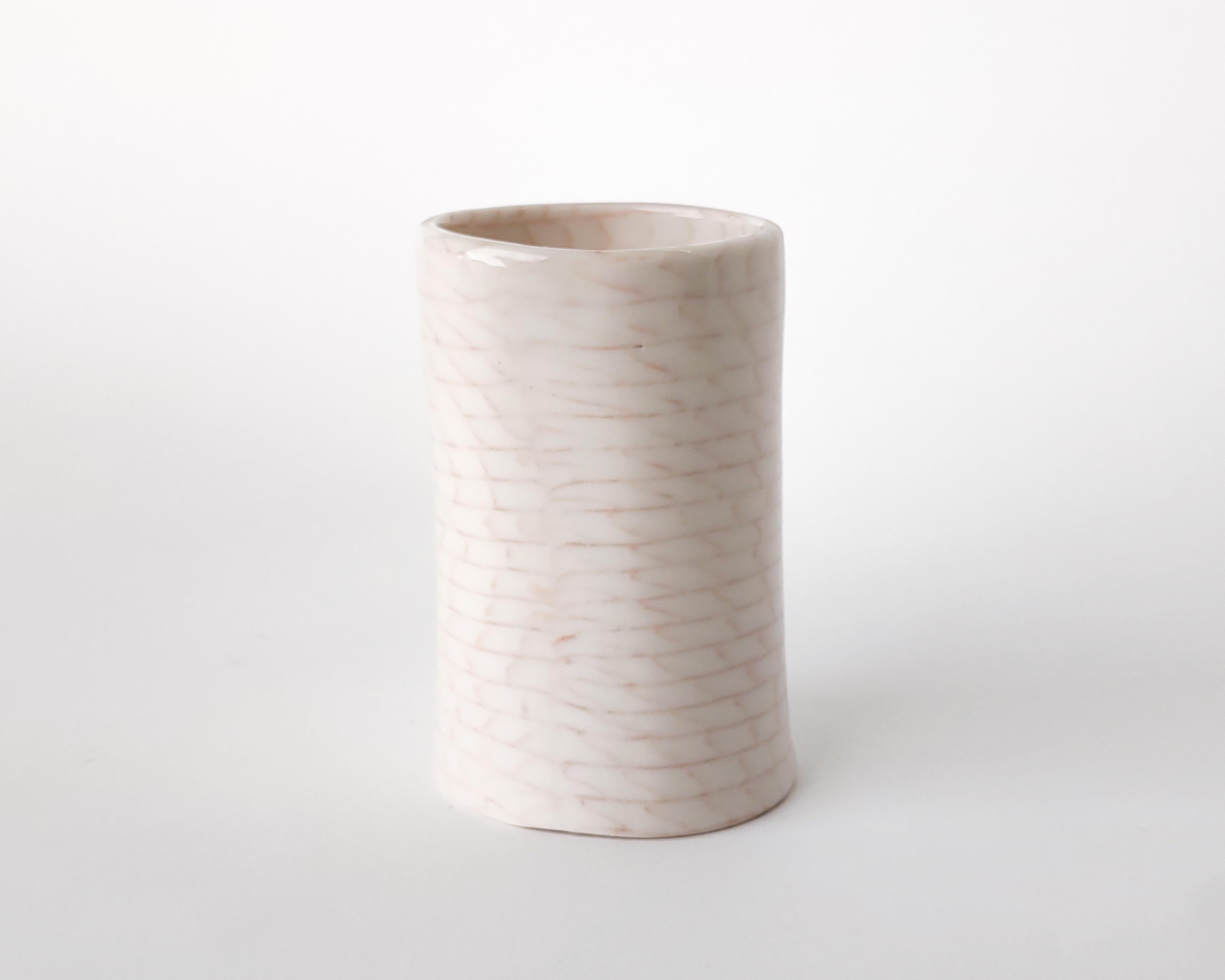 Nerikomi White Bricks with Orange Grid Lines Vase by Fizzy Ceramics In New Condition For Sale In Hawthorne, CA