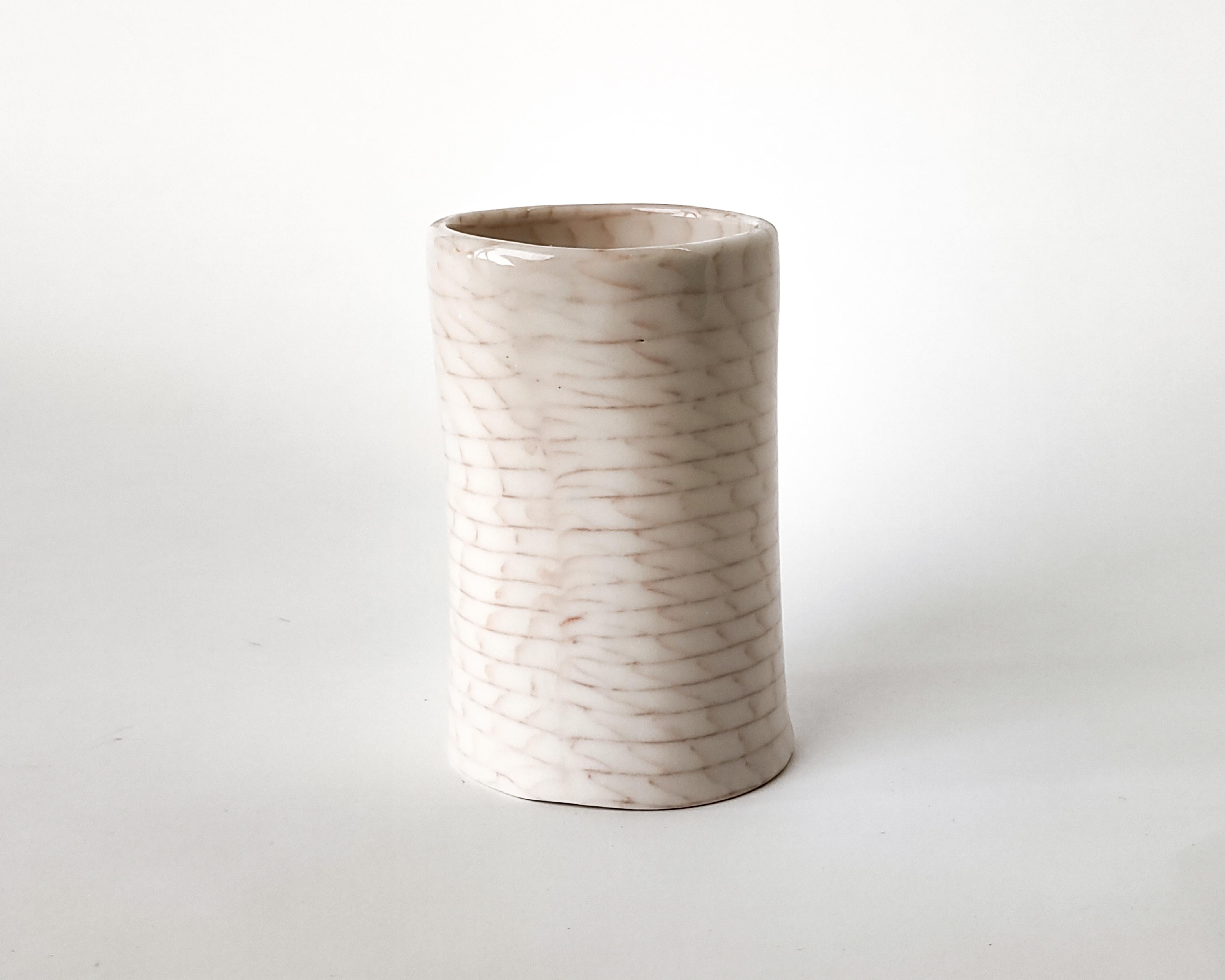 Contemporary Nerikomi White Bricks with Orange Grid Lines Vase by Fizzy Ceramics For Sale