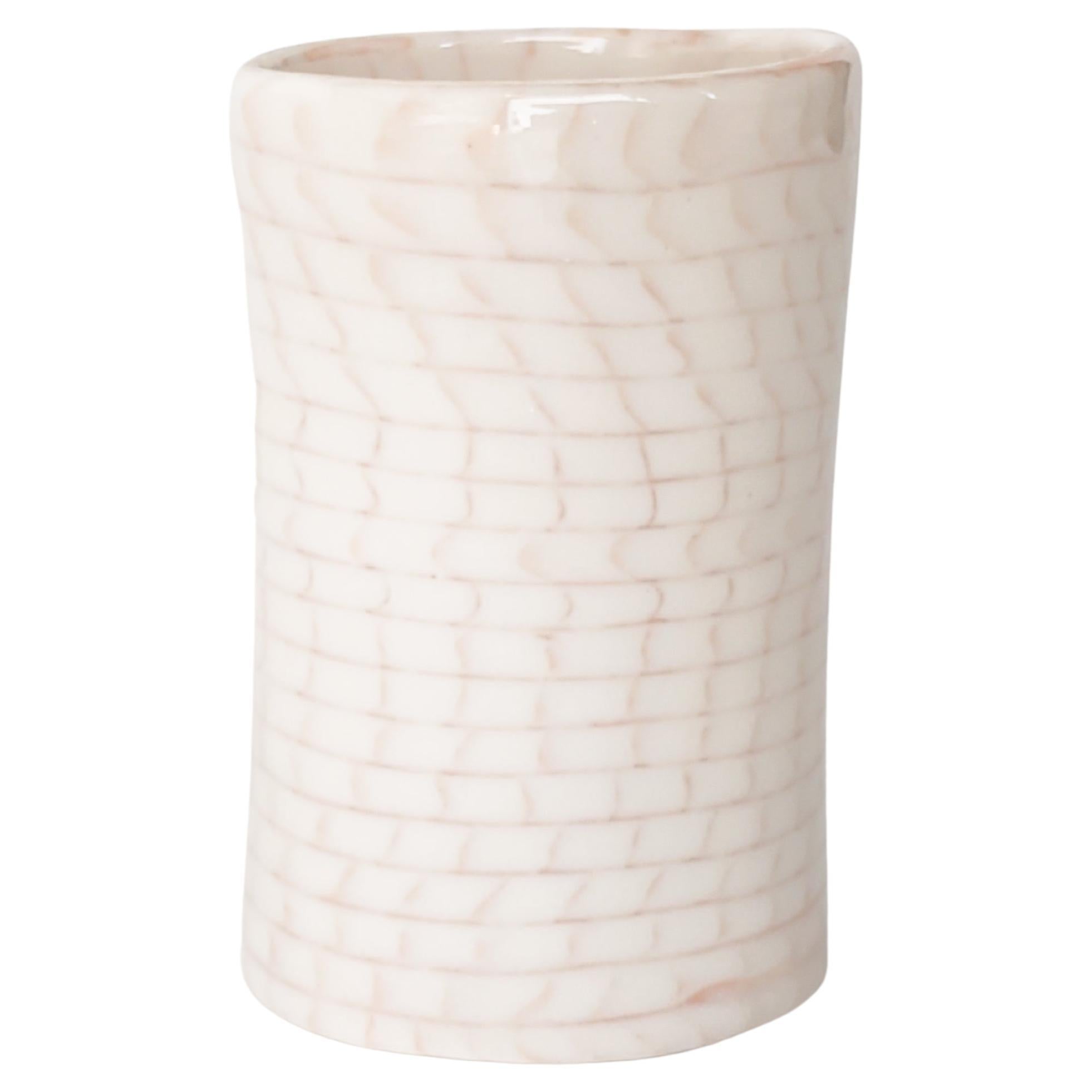 Nerikomi White Bricks with Orange Grid Lines Vase by Fizzy Ceramics For Sale
