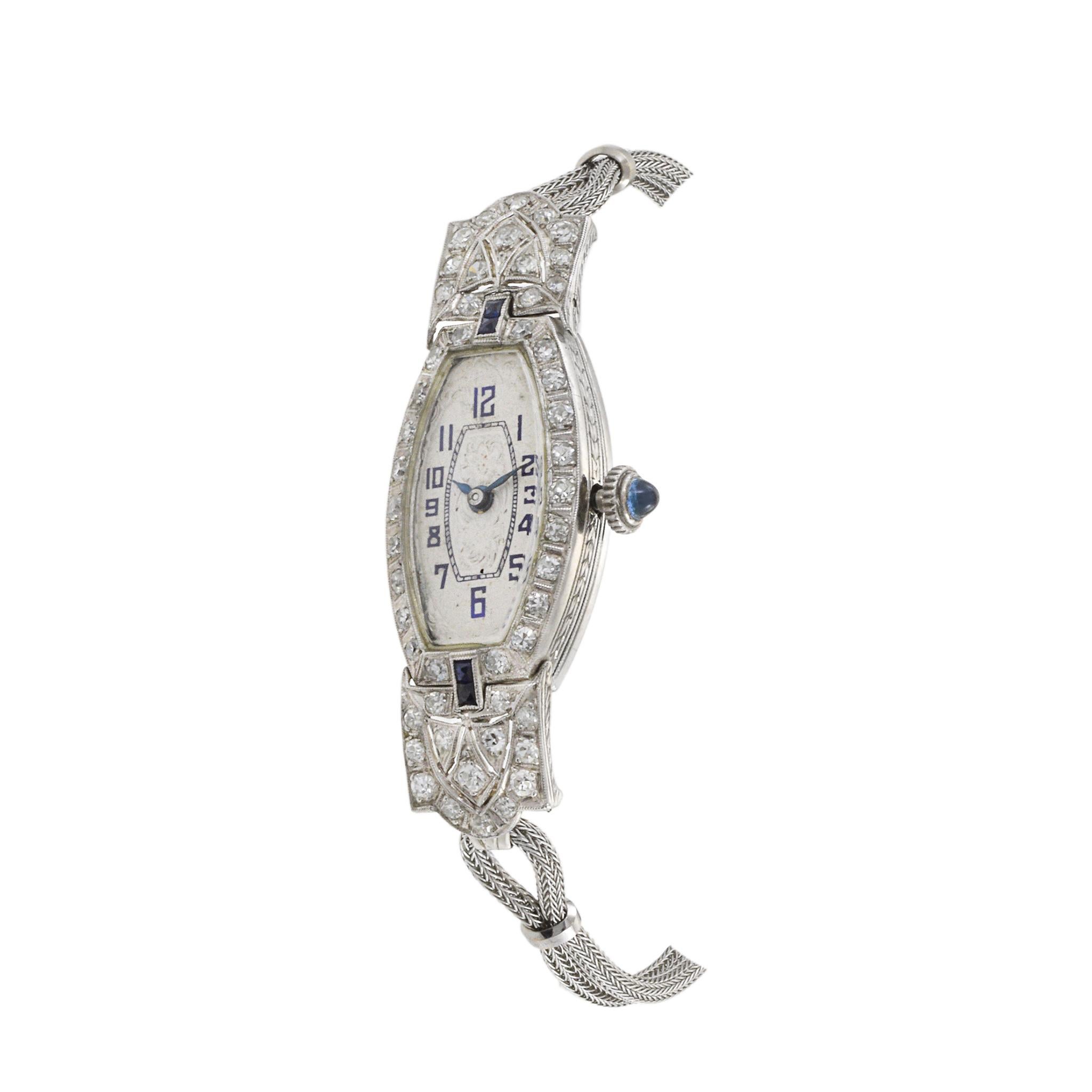 Retro Nerny Platinum Cocktail Watch With Diamonds and Sapphires For Sale
