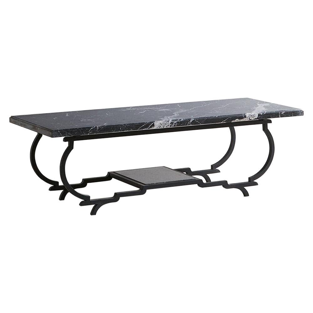 Nero Marquina Marble and Iron Frame Coffee Table