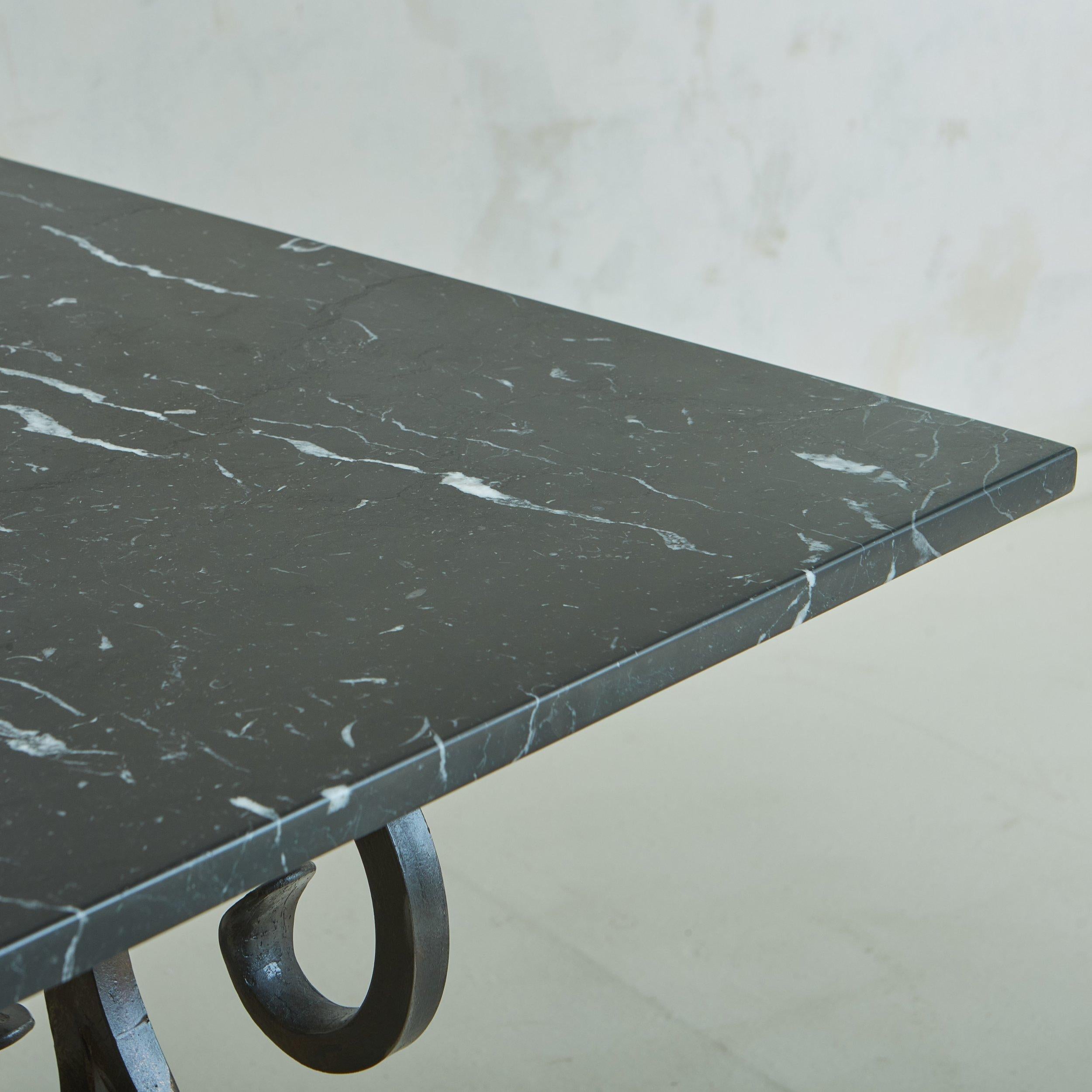 Nero Marquina Marble Dining Table with Wrought Iron Base, France 19th Century For Sale 3