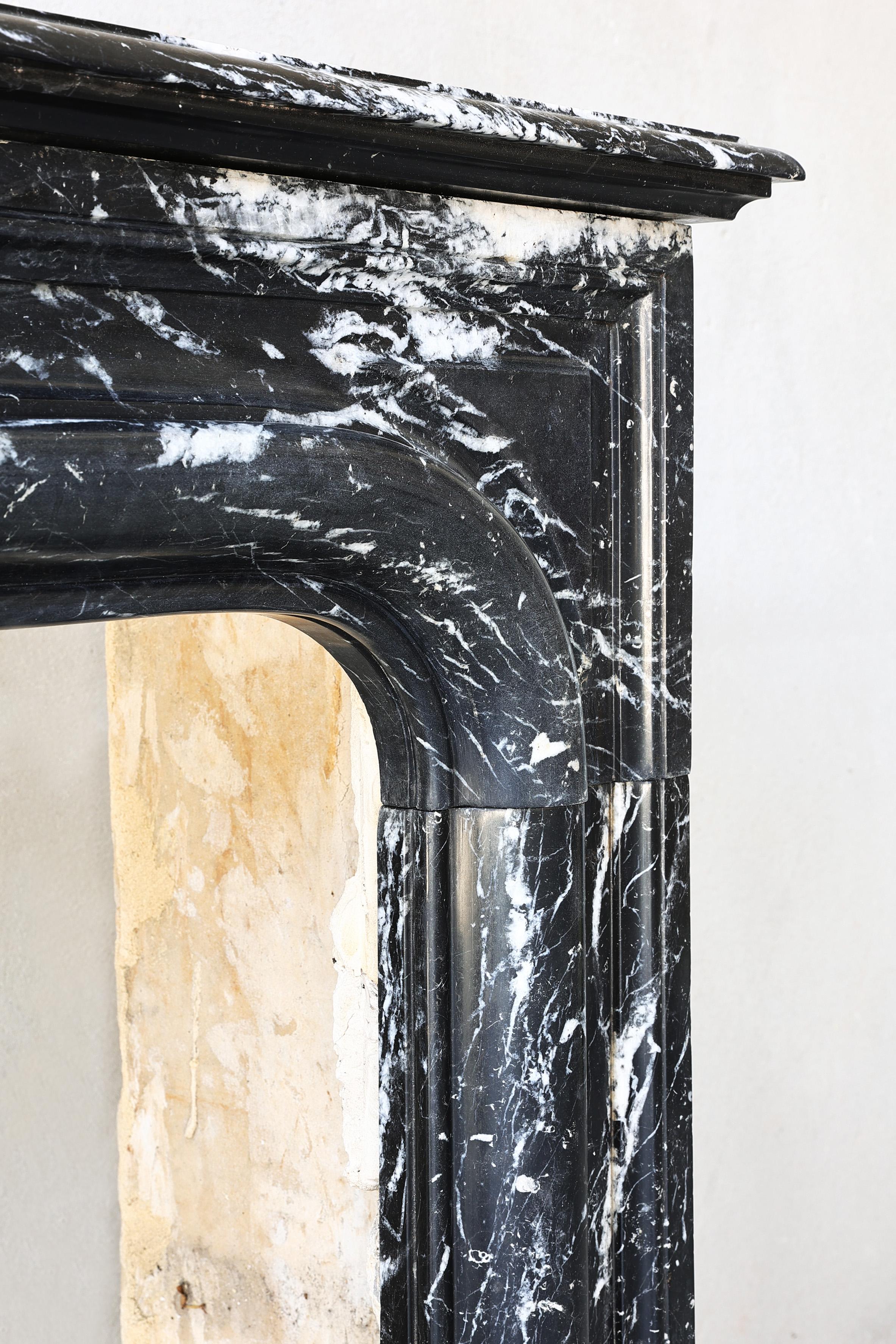 Nero Marquina marble fireplace from the 19th century in style of Louis XIV 3