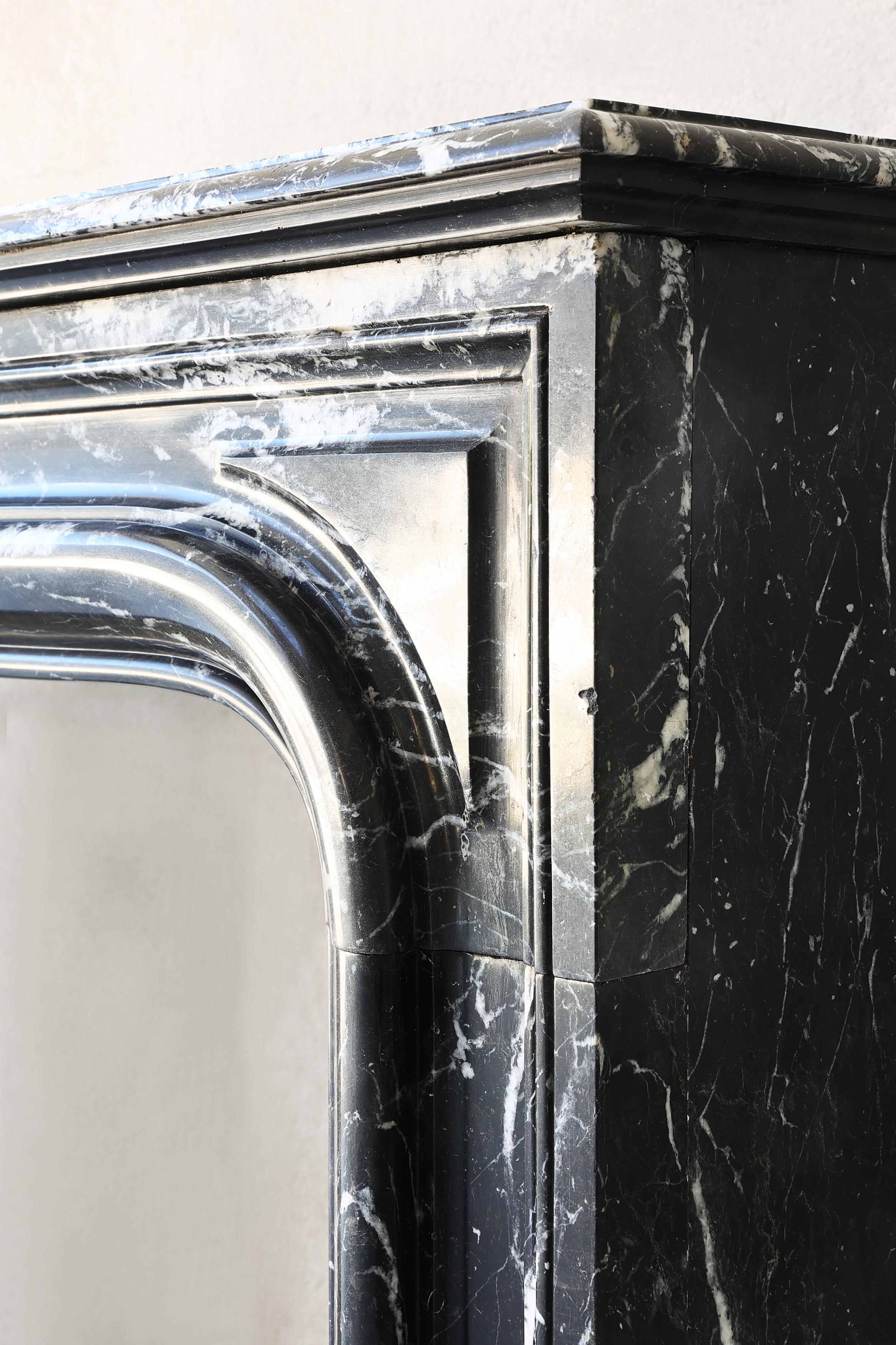 Nero Marquina marble fireplace from the 19th century in style of Louis XIV 2