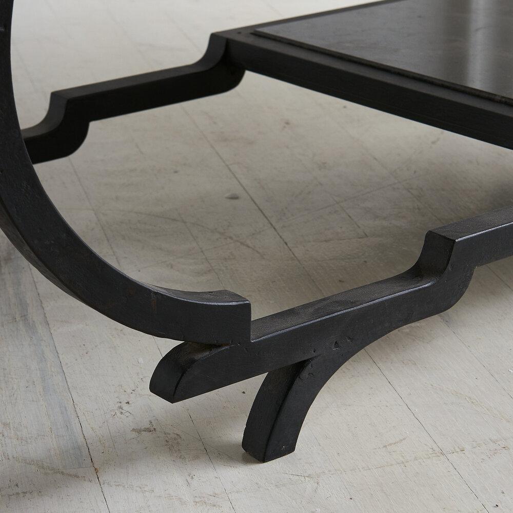Hollywood Regency Nero Marquina Marble and Iron Frame Coffee Table