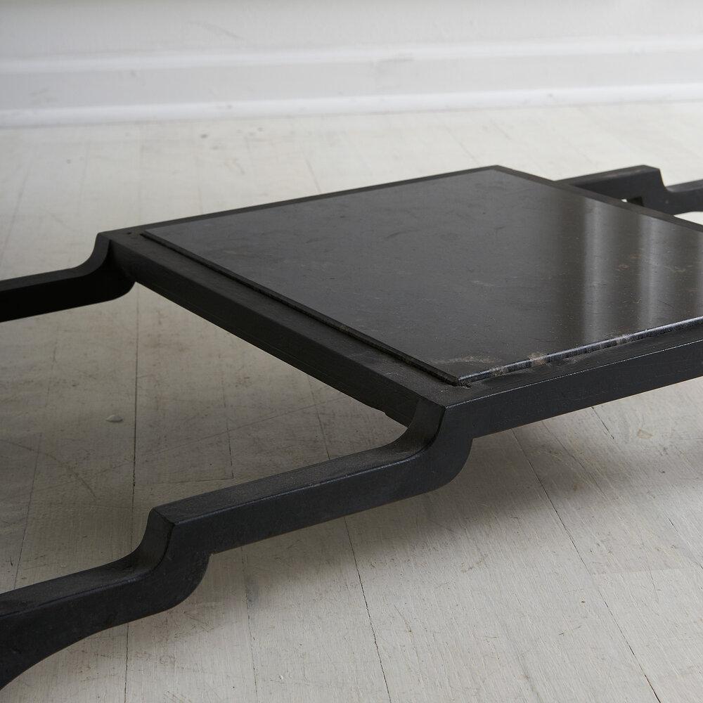 Nero Marquina Marble and Iron Frame Coffee Table In Excellent Condition In Chicago, IL