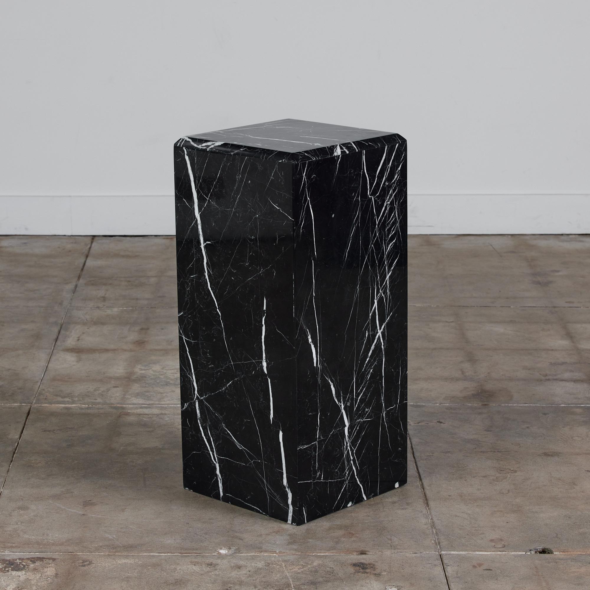 Post-Modern Nero Marquina Marble Pedestal For Sale
