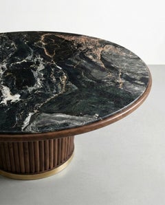 Nero Picasso Marble Round Dining Table with Custom Walnut Base