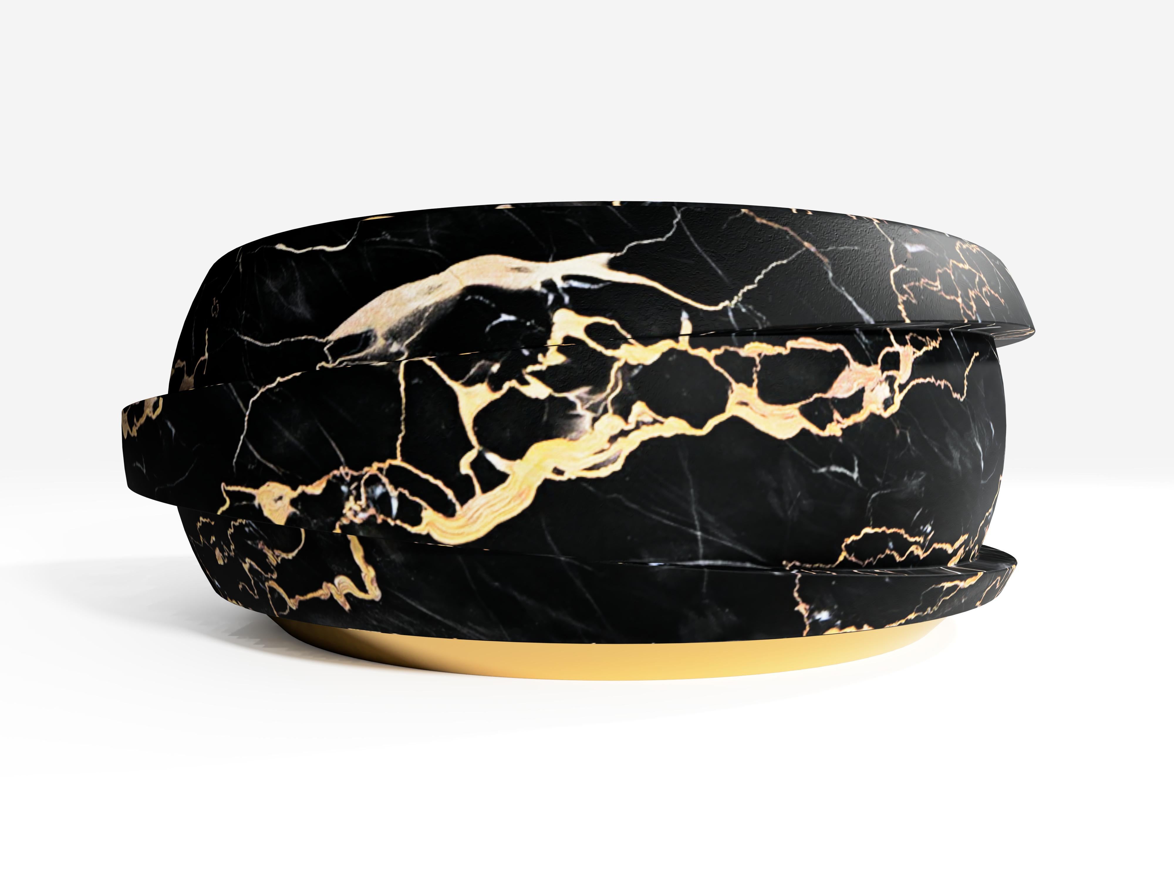 Infinity elegant, prestige and full of mysteries washbasin. An unusual shape of the washbasin represents the shape of infinity hidden in the visual design of the art piece. The Infinity is made of one of the most luxurious marble Nero Portoro, which
