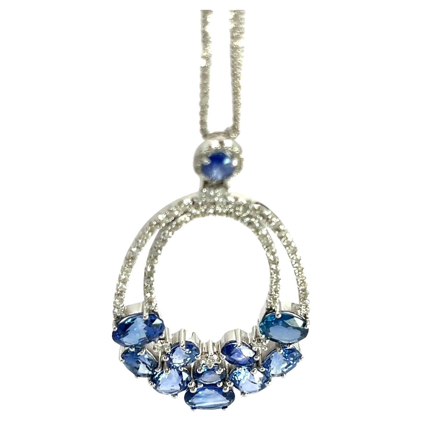 da uomo o donna Neroessa Collana Princess of Blue in oro bianco 18 carati con zaffiro e diamante in vendita