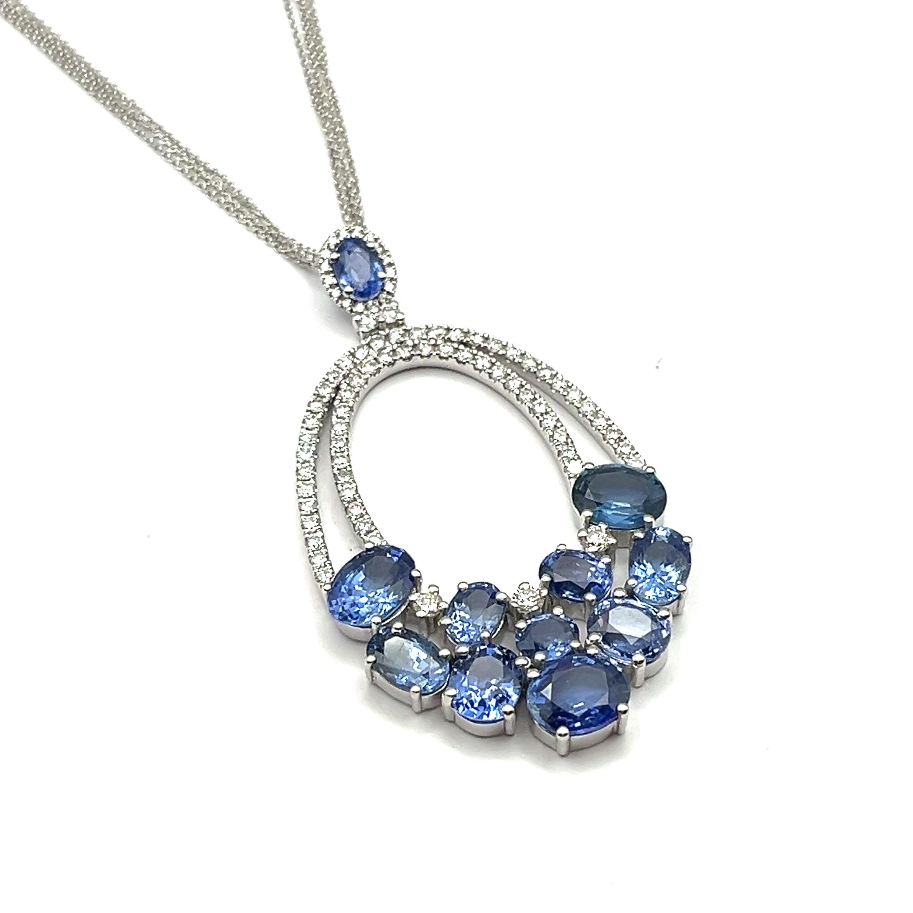 Neroessa Collana Princess of Blue in oro bianco 18 carati con zaffiro e diamante in vendita 2