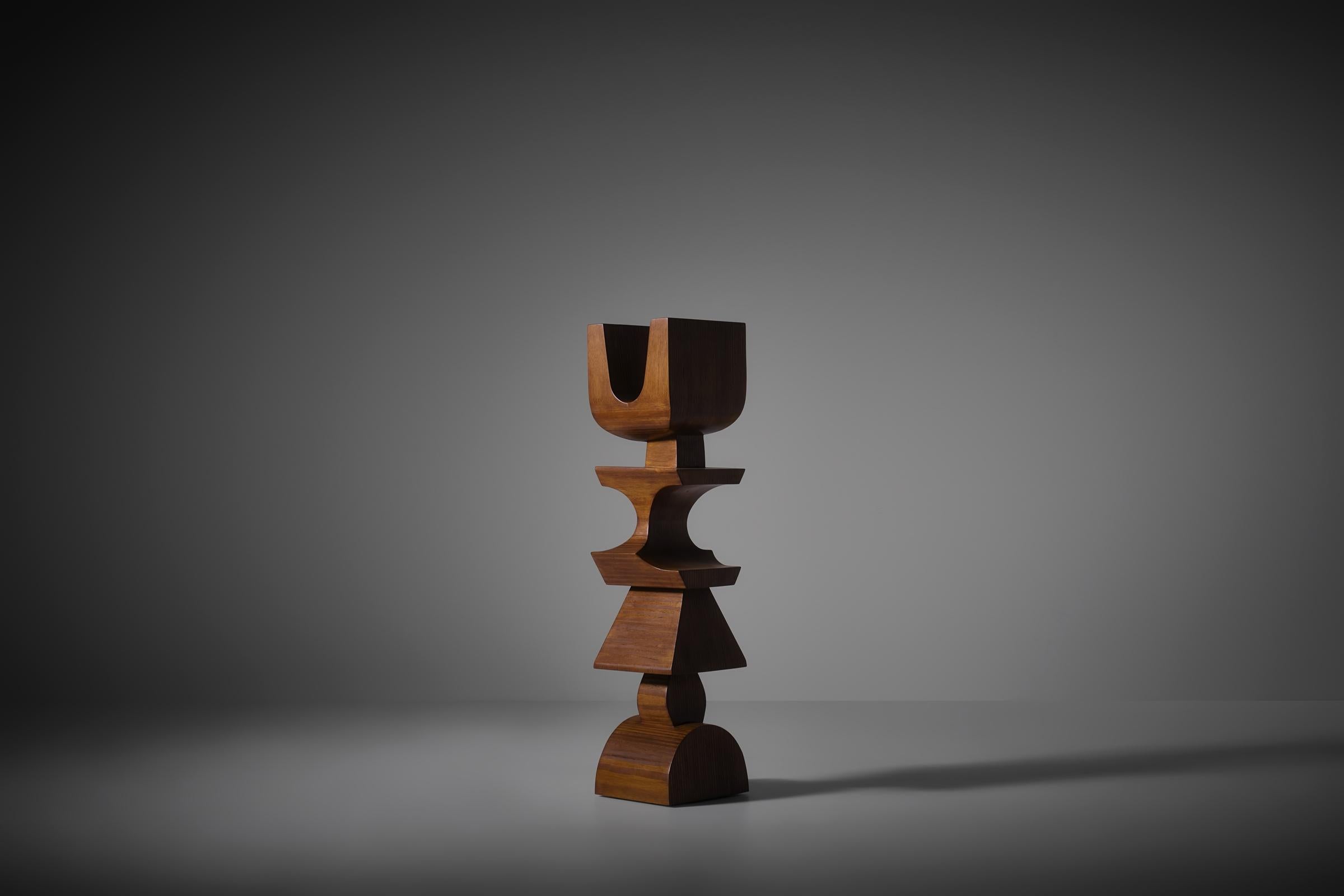Italian Nerone Ceccarelli abstract wooden Totem sculpture, Italy 1970s