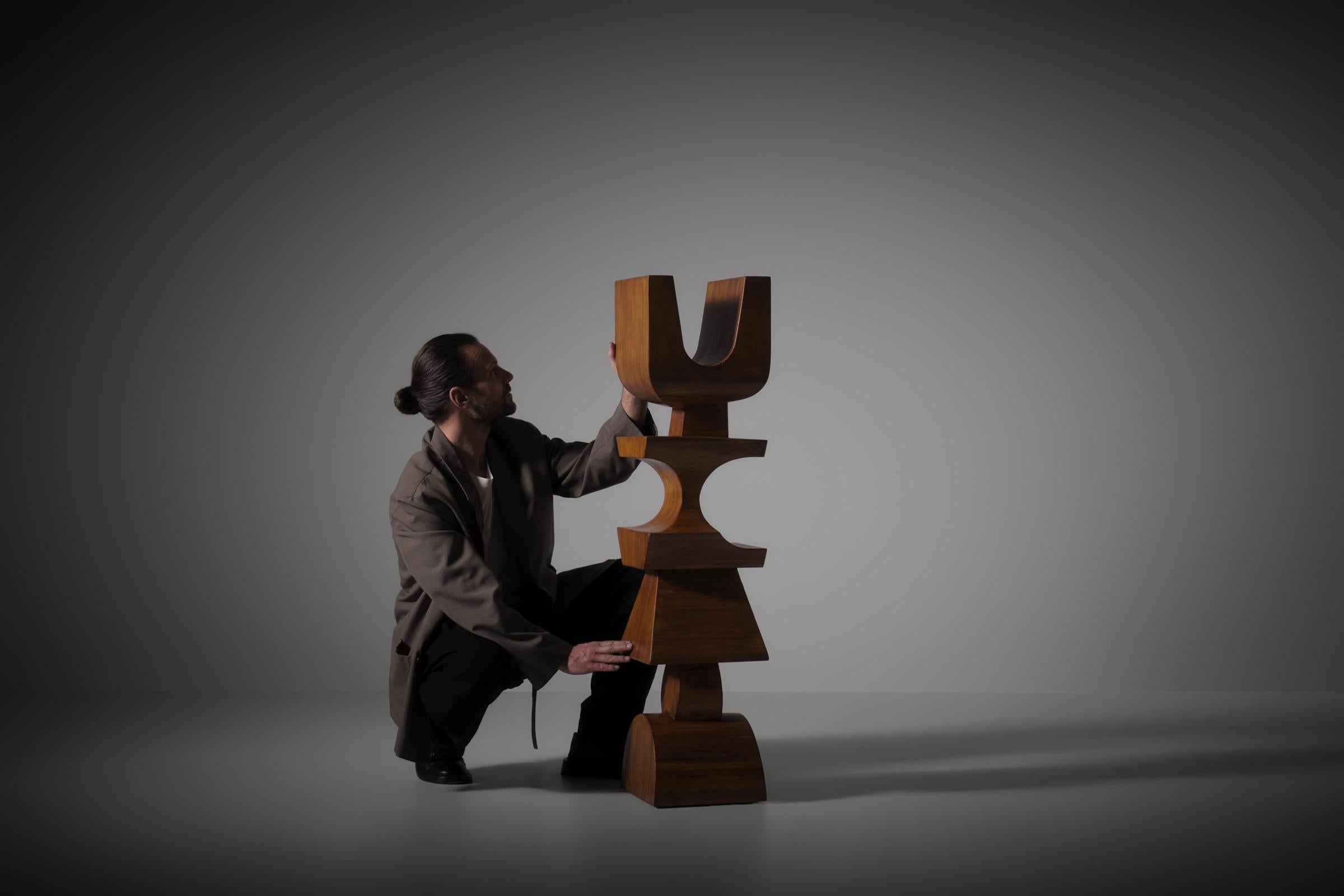 Late 20th Century Nerone Ceccarelli abstract wooden Totem sculpture, Italy 1970s