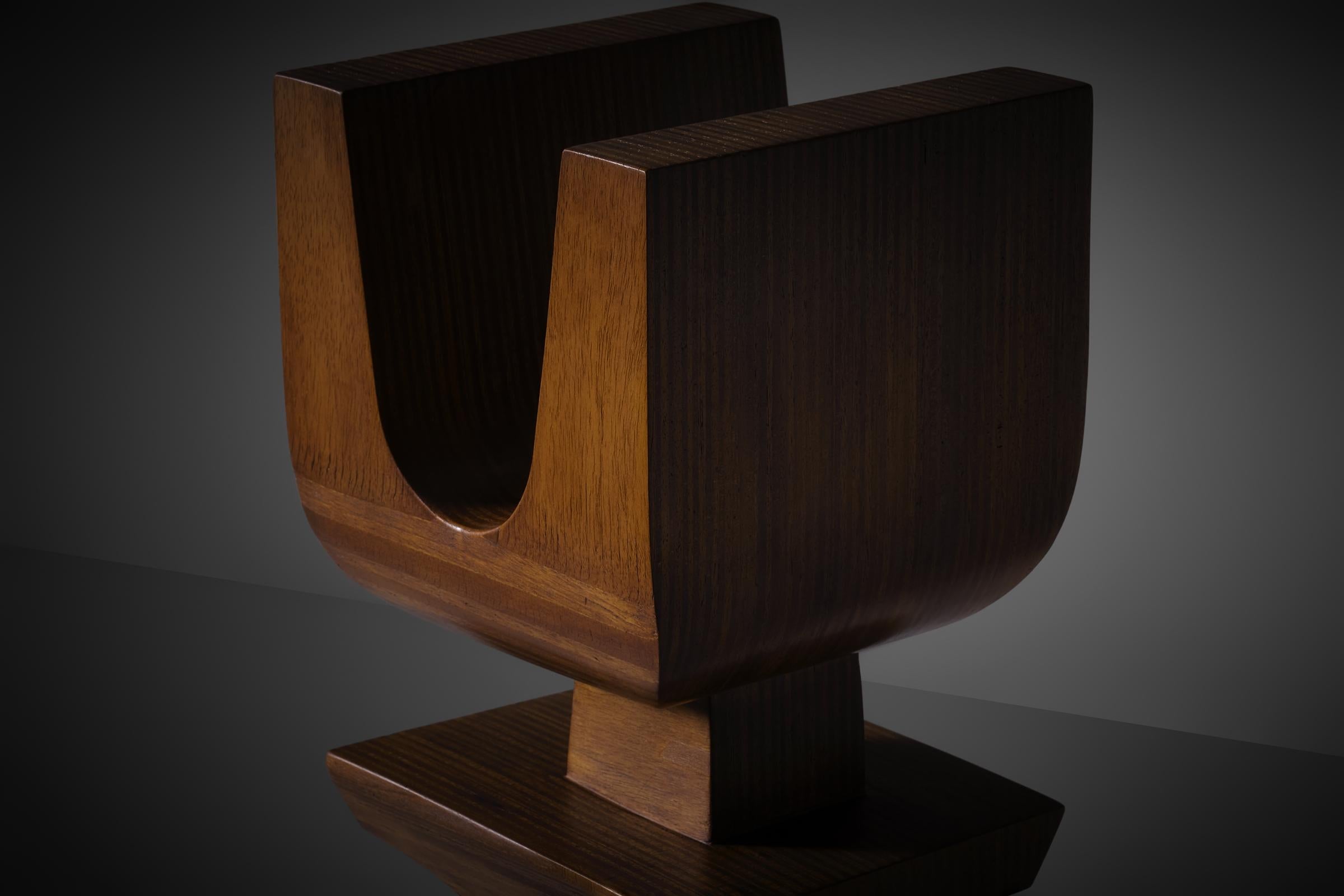 Wood Nerone Ceccarelli abstract wooden Totem sculpture, Italy 1970s