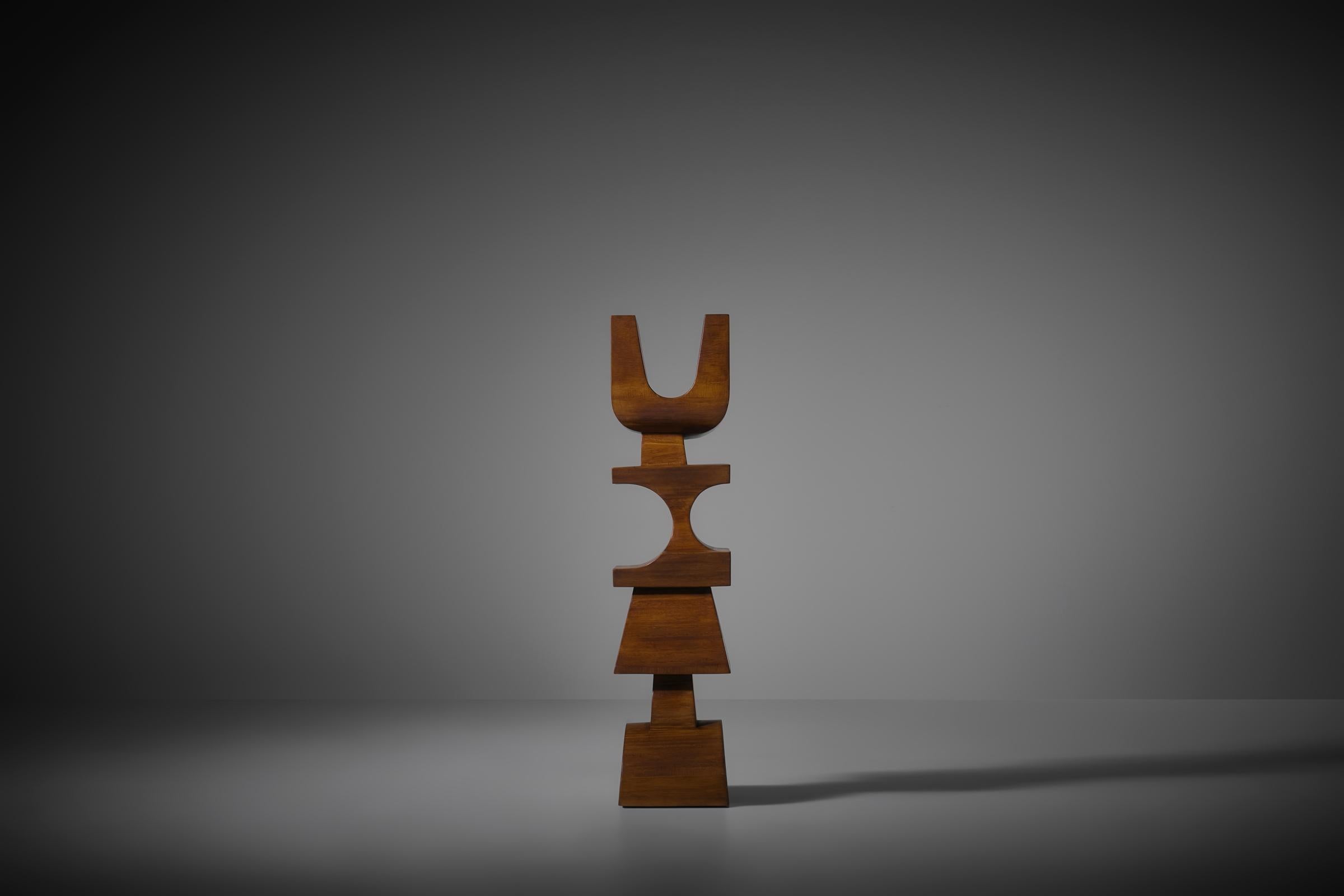 Nerone Ceccarelli abstract wooden Totem sculpture, Italy 1970s 2